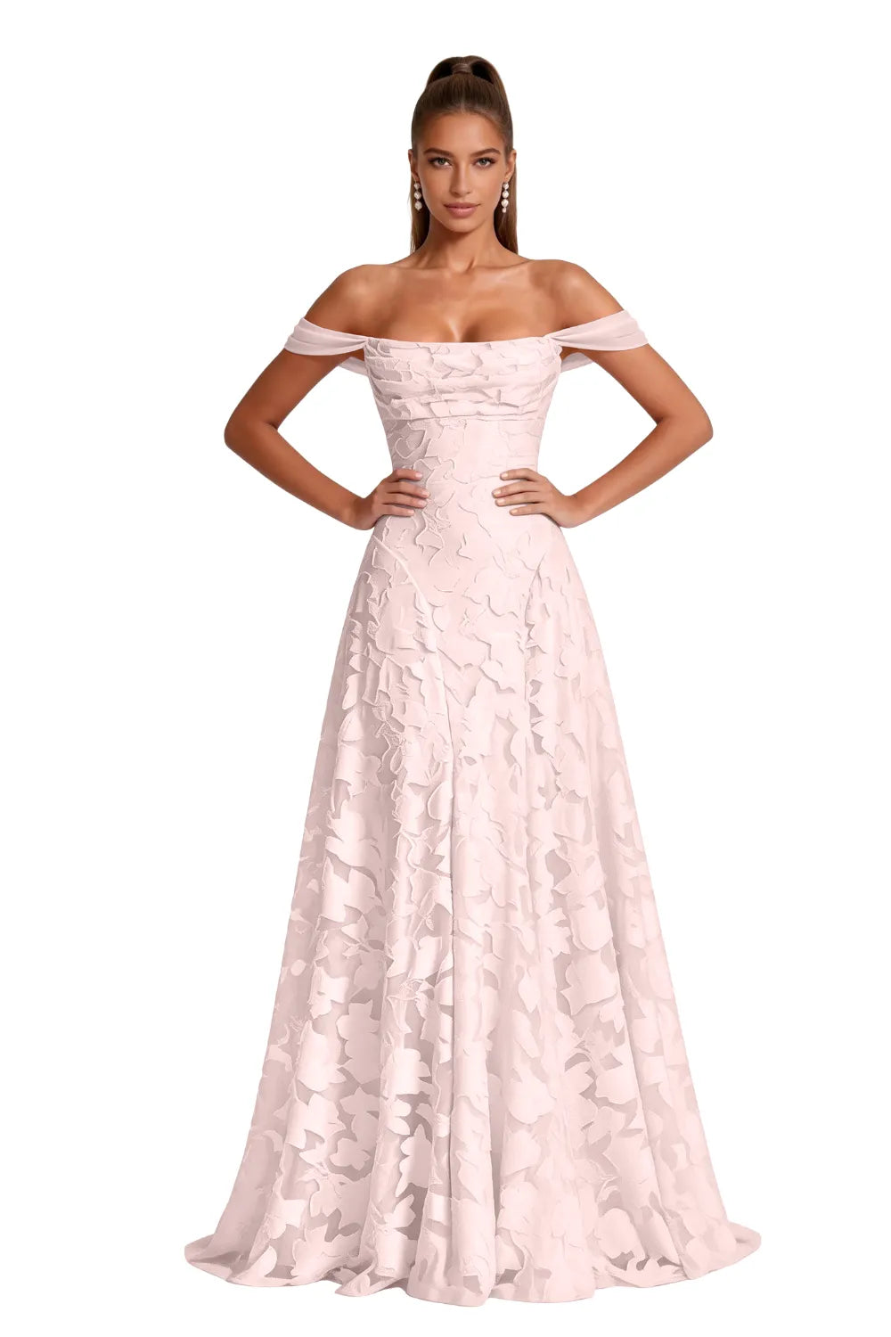 Aurora Off Shoulder Jacquard A-Line Evening Gown