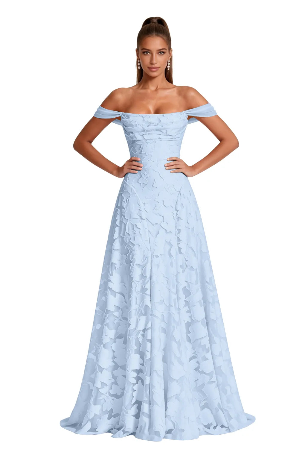 Aurora Off Shoulder Jacquard A-Line Evening Gown