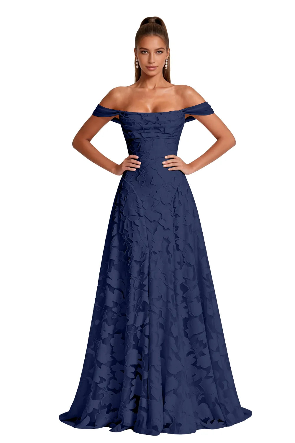 Aurora Off Shoulder Jacquard A-Line Evening Gown