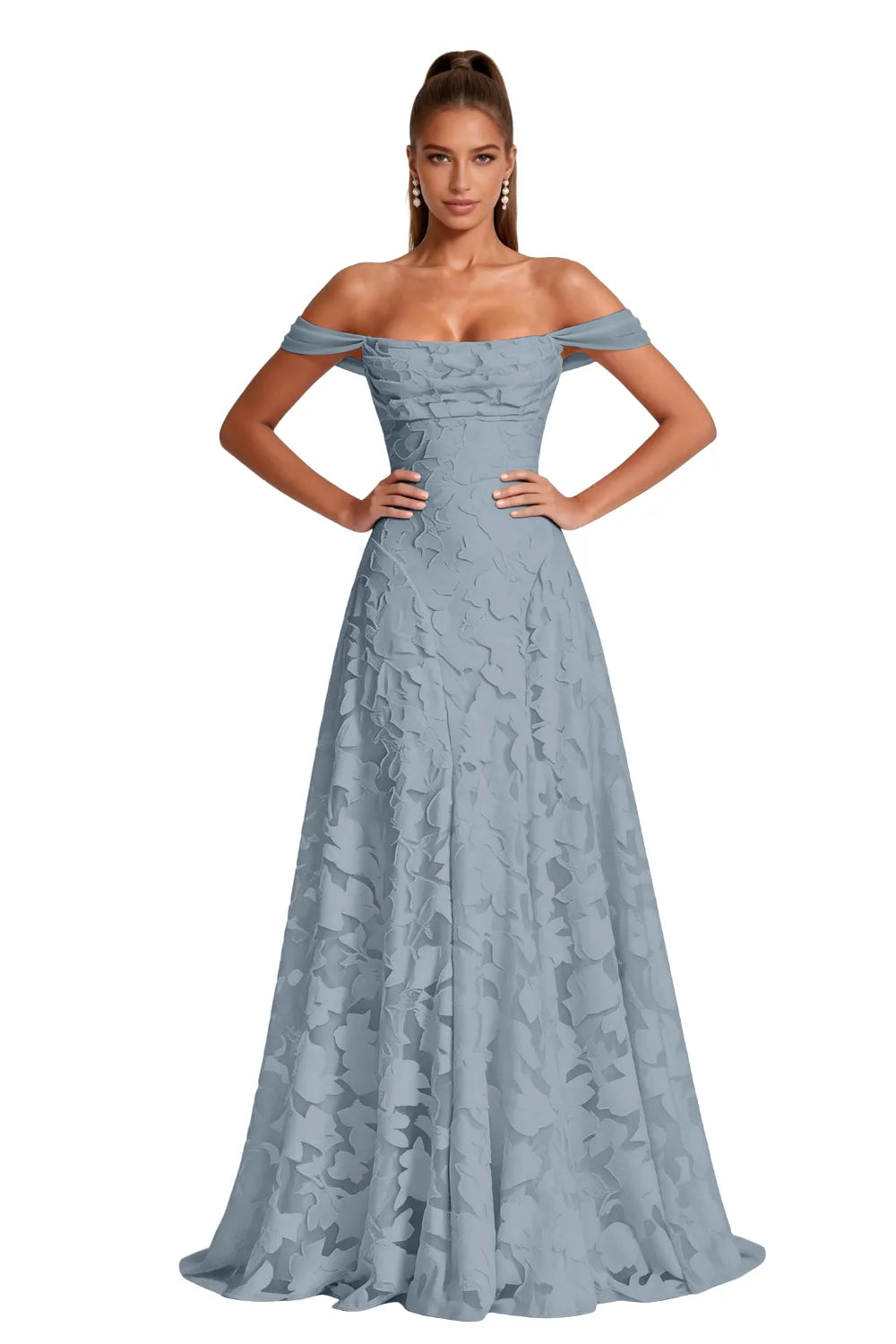 Aurora Off Shoulder Jacquard A-Line Evening Gown