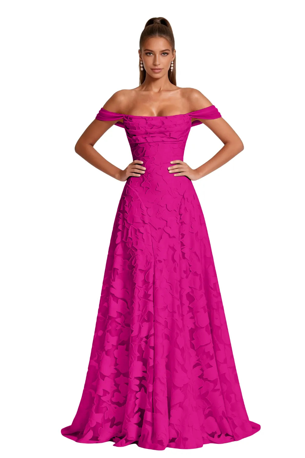 Aurora Off Shoulder Jacquard A-Line Evening Gown