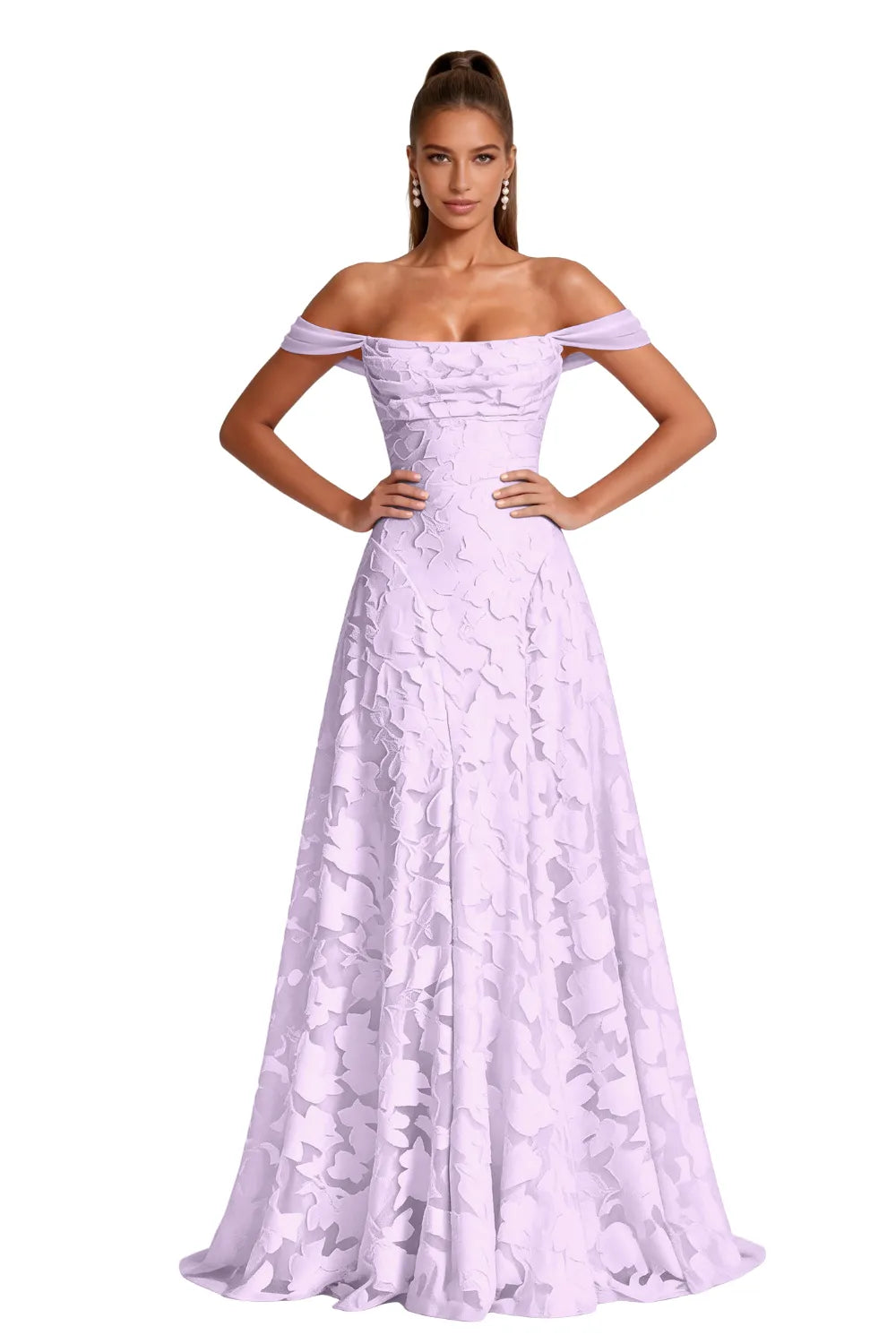 Aurora Off Shoulder Jacquard A-Line Evening Gown