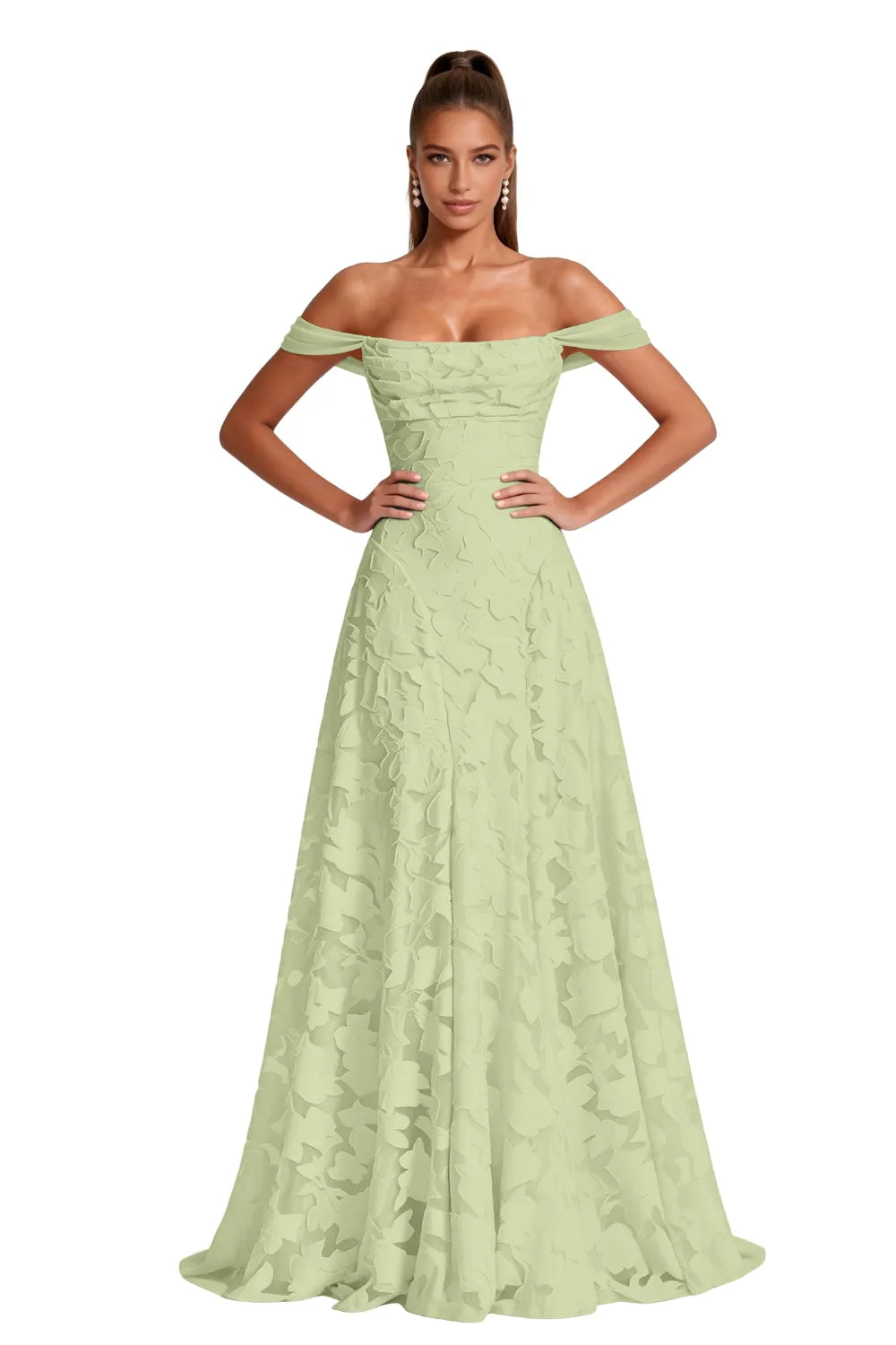 Aurora Off Shoulder Jacquard A-Line Evening Gown
