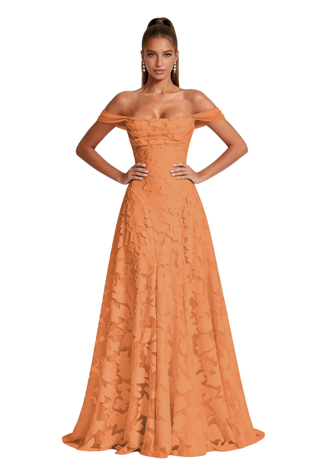 Aurora Off Shoulder Jacquard A-Line Evening Gown