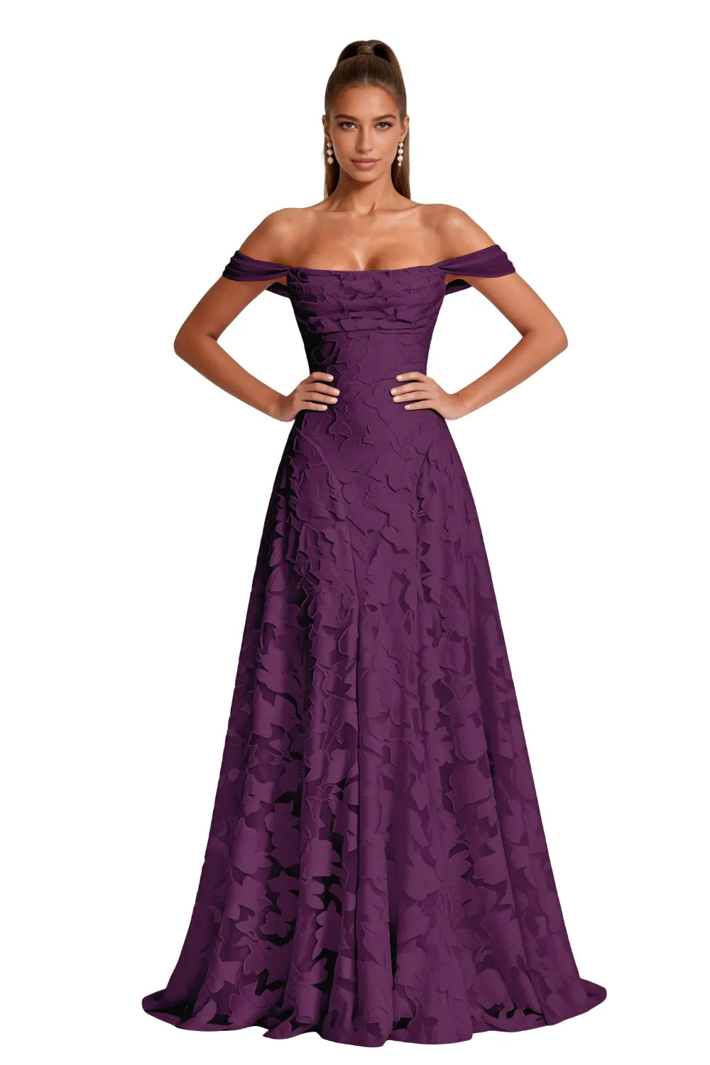 Aurora Off Shoulder Jacquard A-Line Evening Gown
