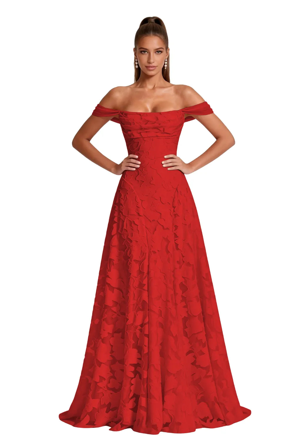 Aurora Off Shoulder Jacquard A-Line Evening Gown