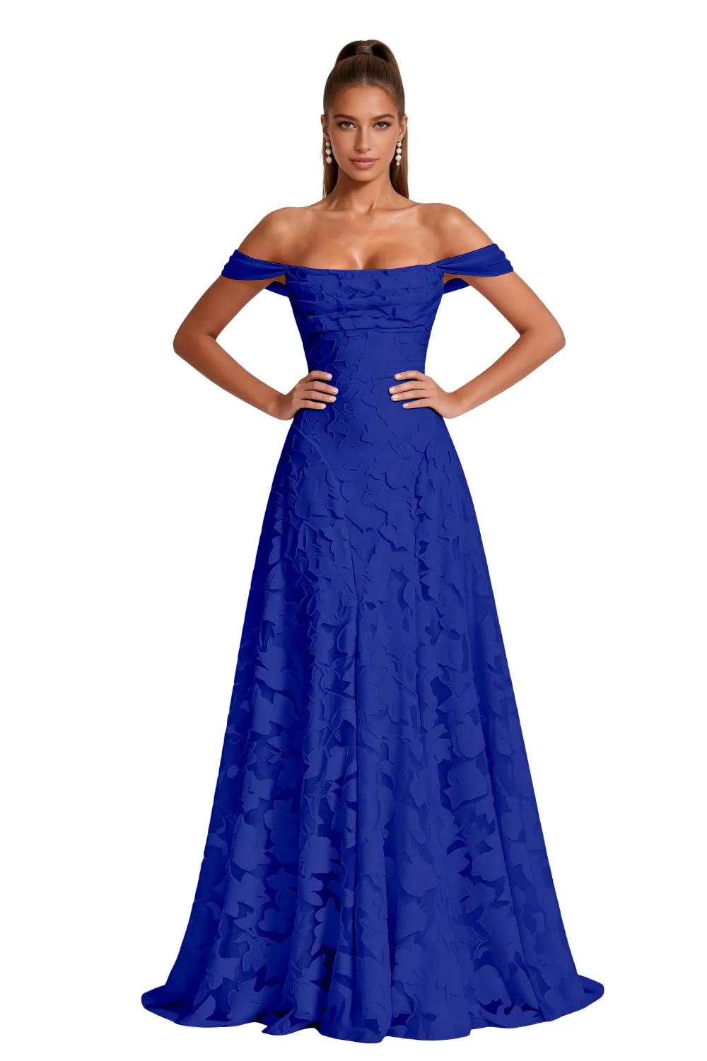Aurora Off Shoulder Jacquard A-Line Evening Gown
