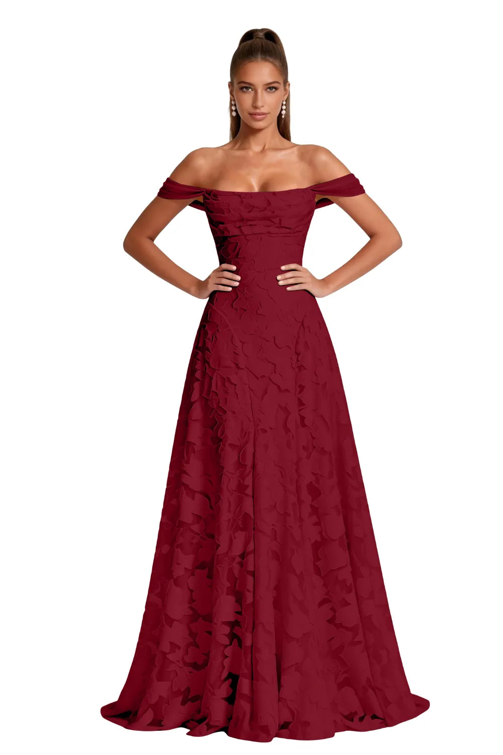 Aurora Off Shoulder Jacquard A-Line Evening Gown
