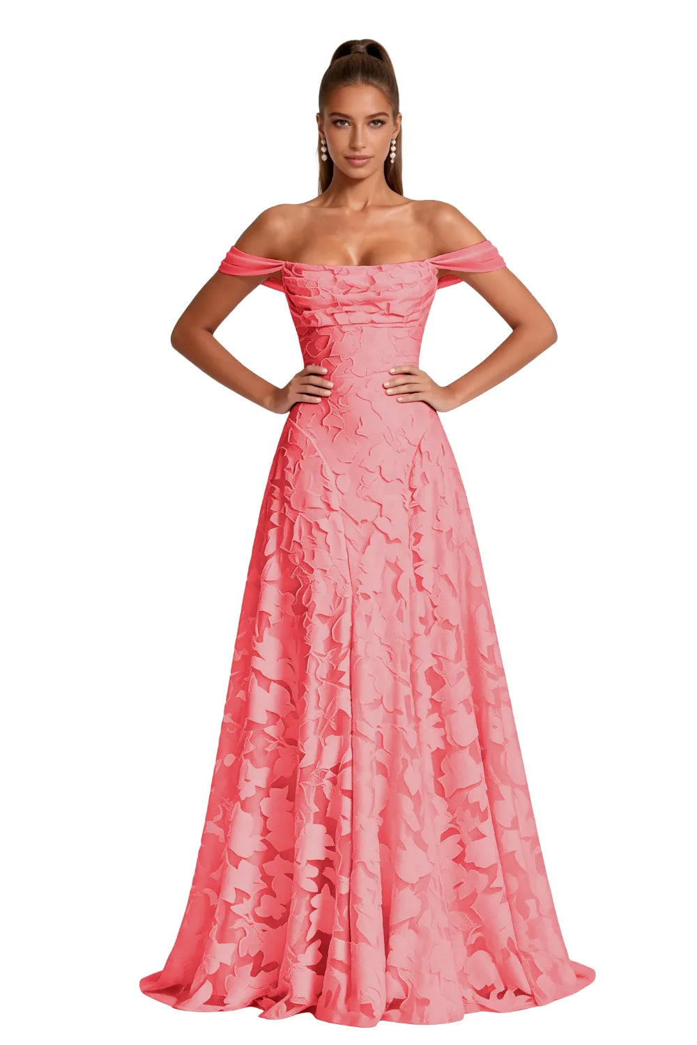Aurora Off Shoulder Jacquard A-Line Evening Gown