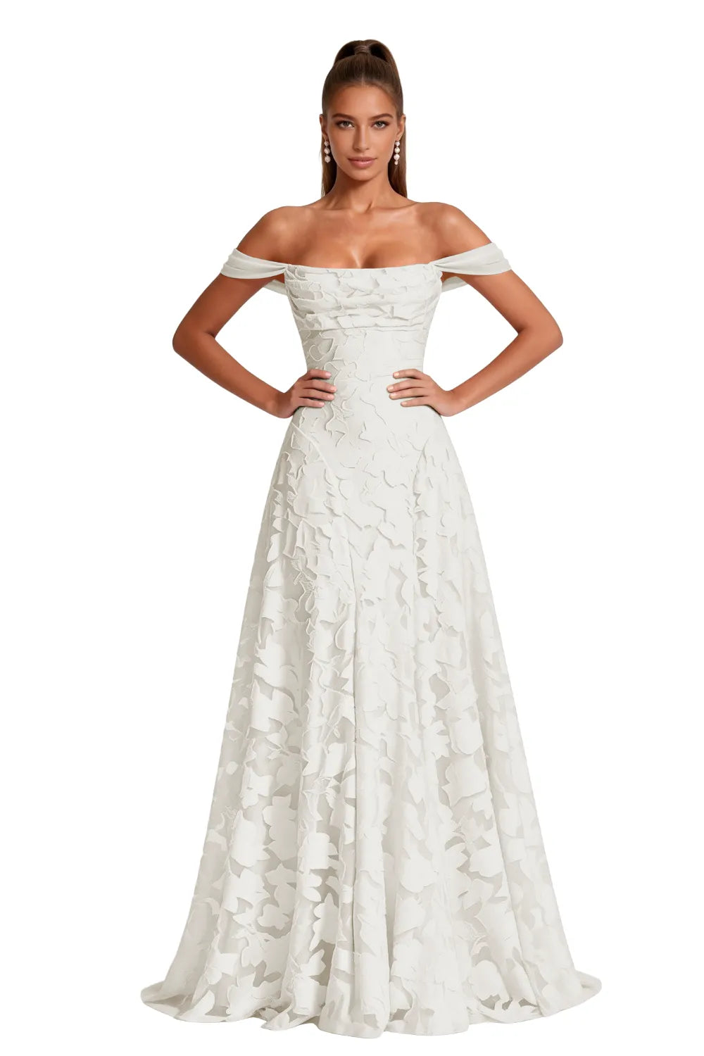 Aurora Off Shoulder Jacquard A-Line Evening Gown