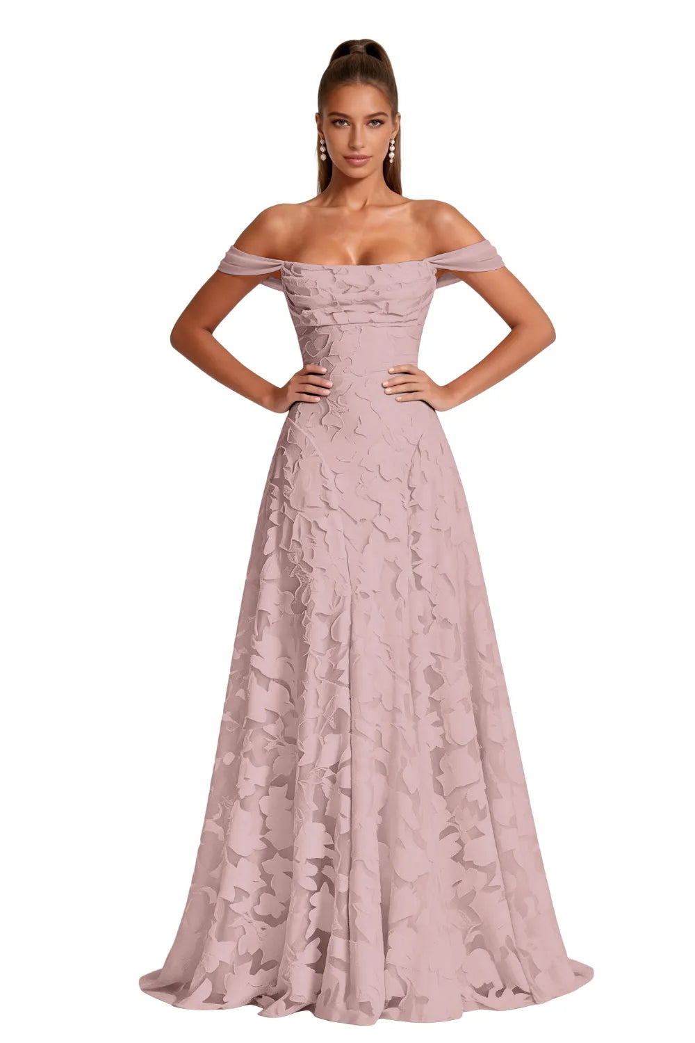 Aurora Off Shoulder Jacquard A-Line Evening Gown