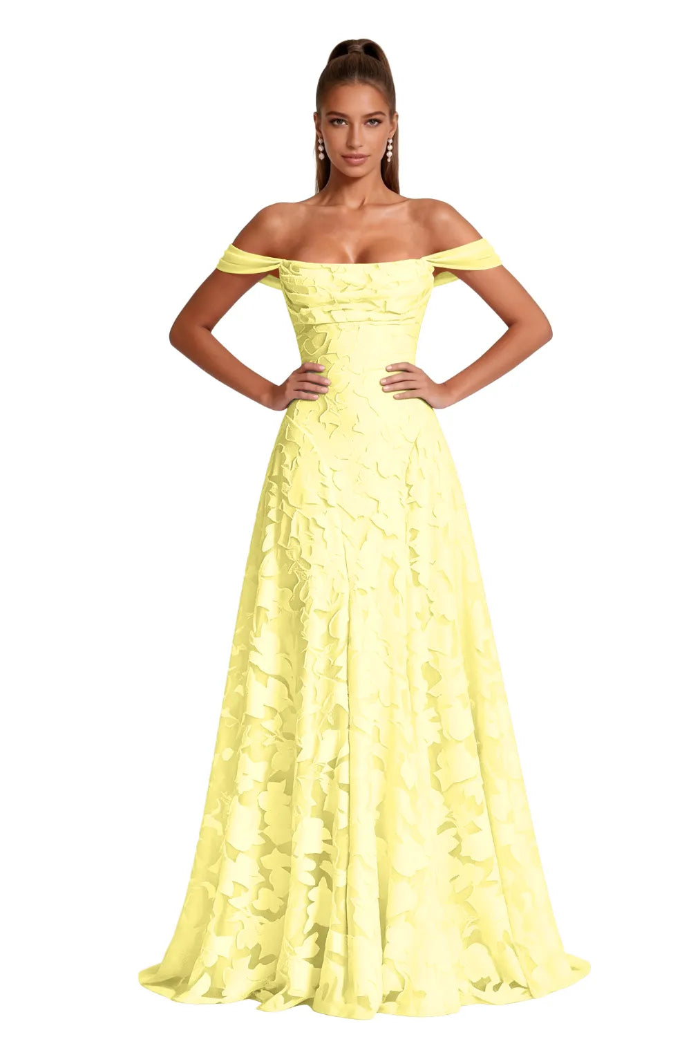 Aurora Off Shoulder Jacquard A-Line Evening Gown