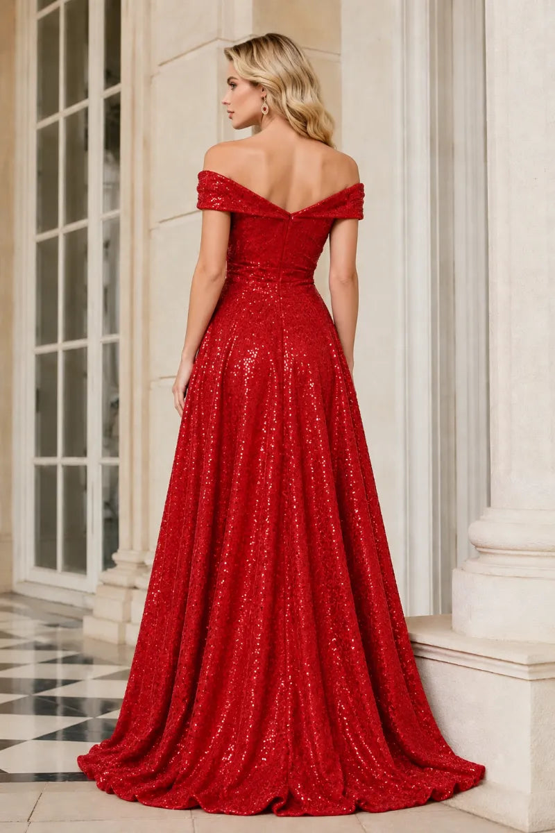 Luxury Off Shoulder Sequin Ball Gown Party Dress Evening Gown Elegant Prom Dress