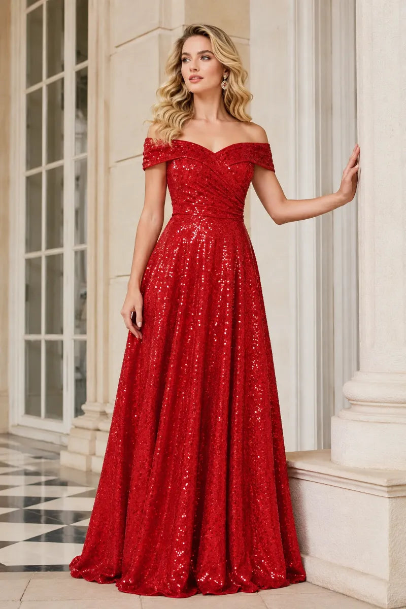 Luxury Off Shoulder Sequin Ball Gown Party Dress Evening Gown Elegant Prom Dress