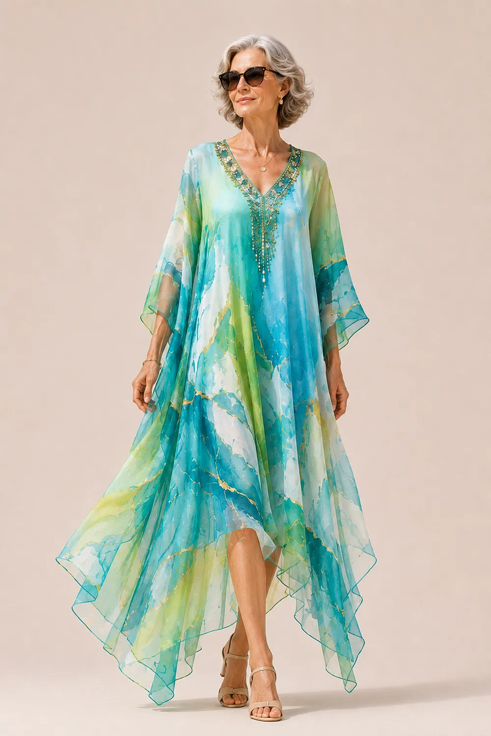 Loose Fit Printed V-Neck Maxi Dress