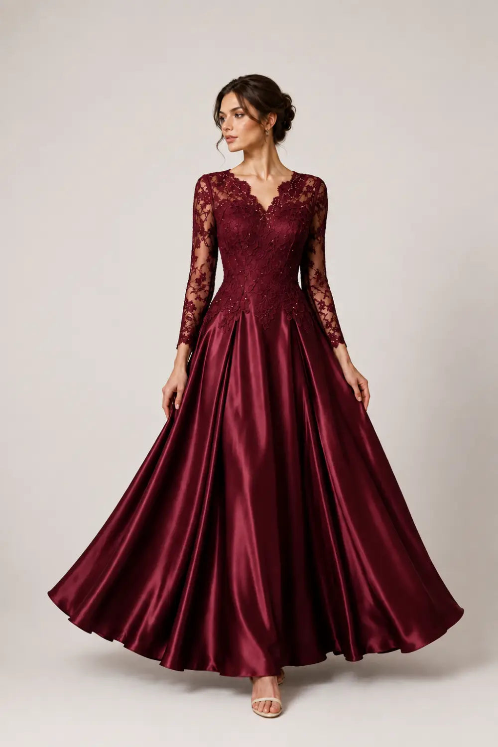 Lace Long Sleeve A-Line Formal Gown