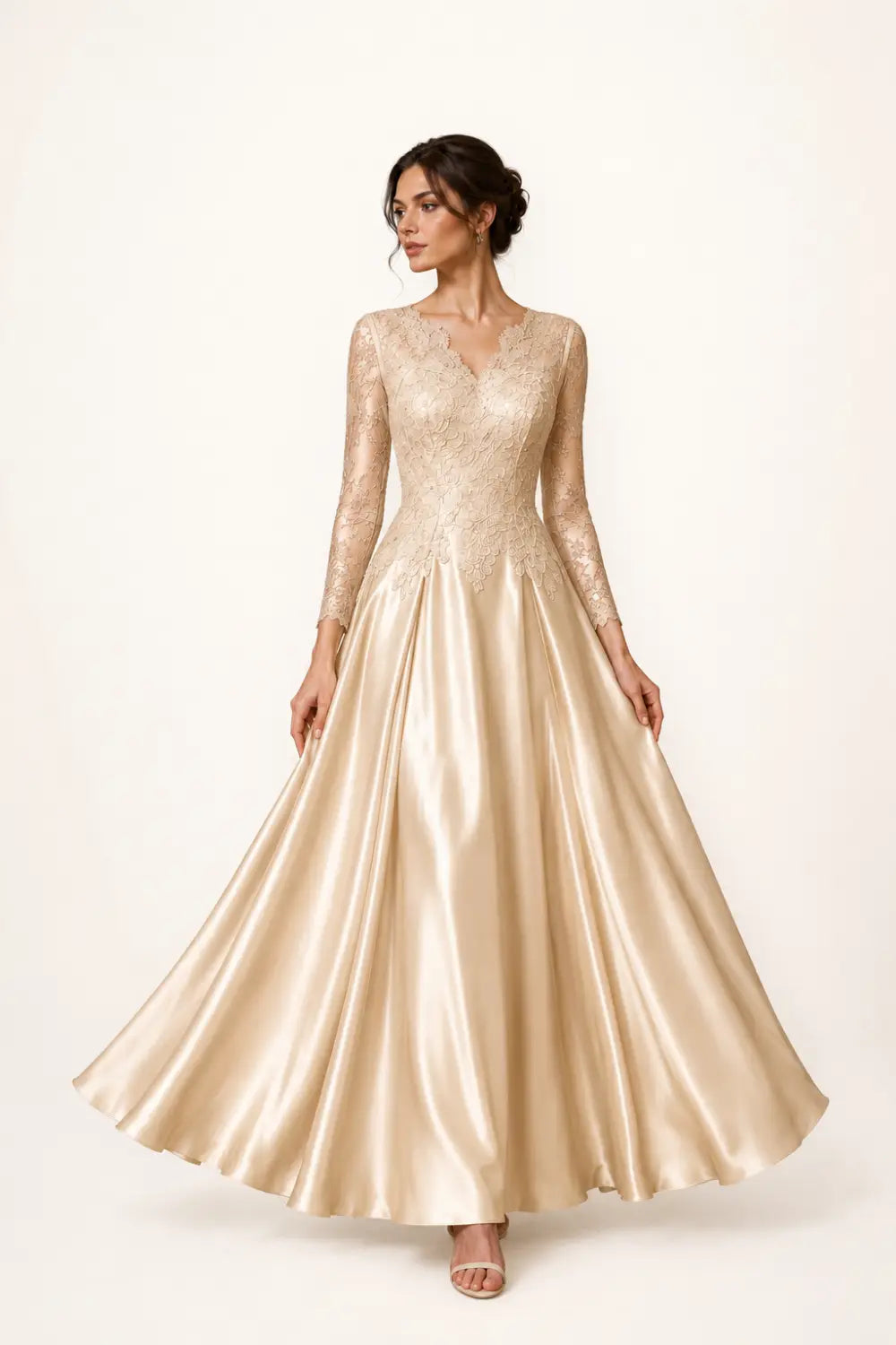 Lace Long Sleeve A-Line Formal Gown