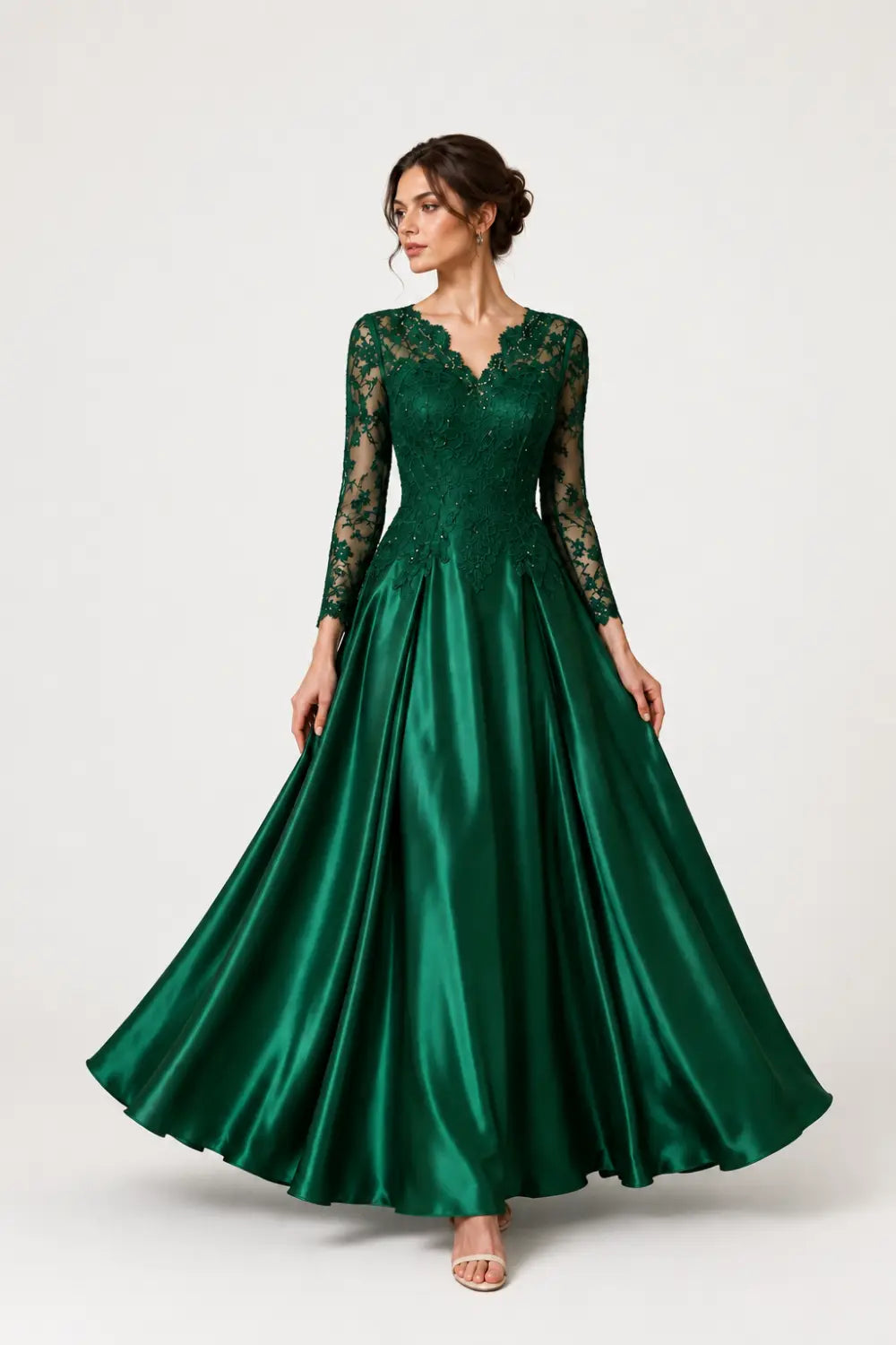 Lace Long Sleeve A-Line Formal Gown