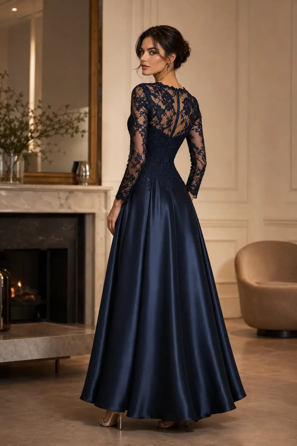 Lace Long Sleeve A-Line Formal Gown