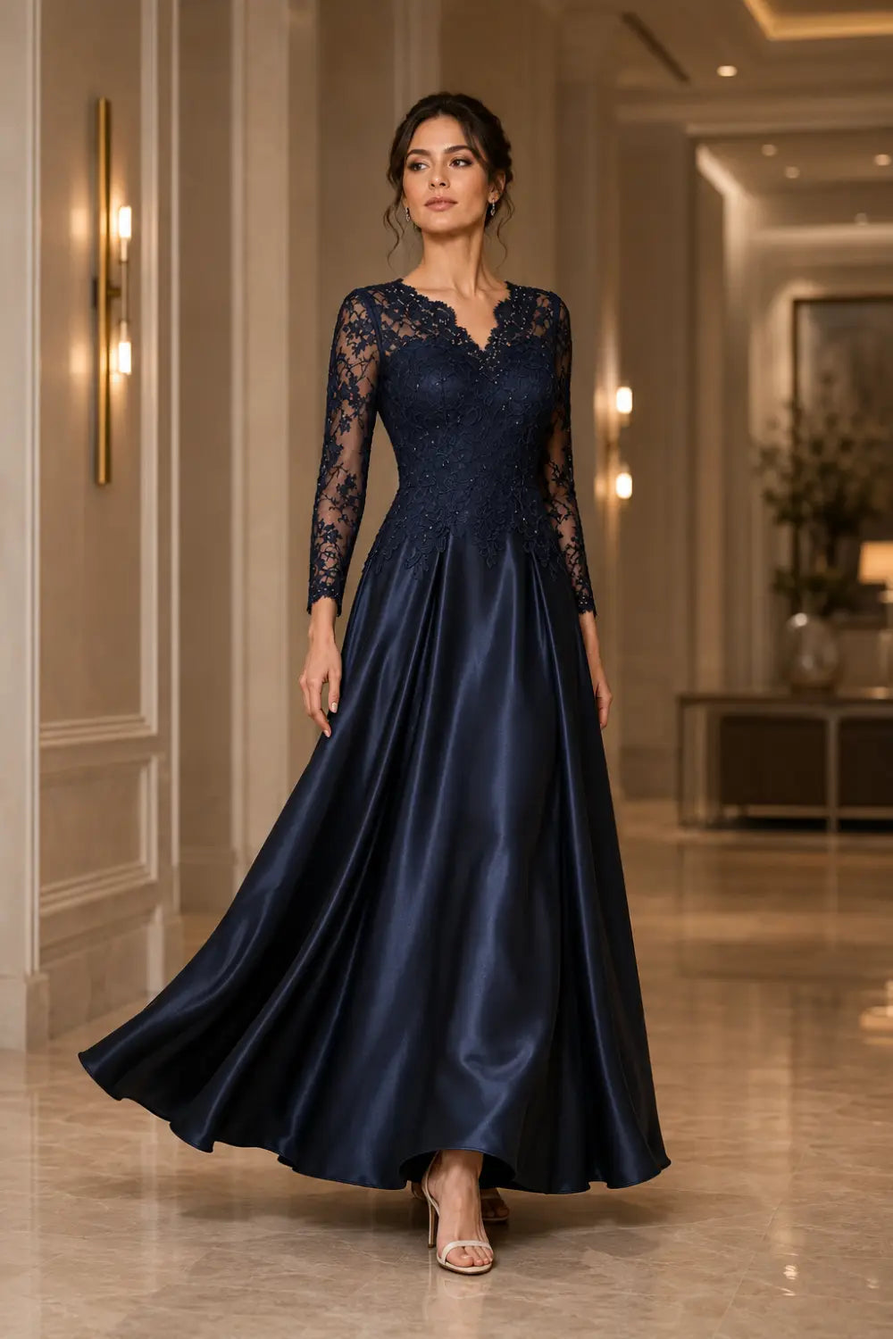 Lace Long Sleeve A-Line Formal Gown