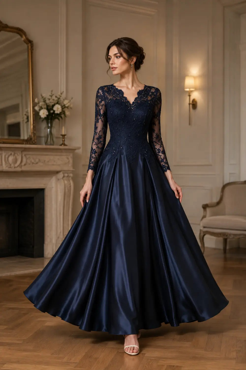 Lace Long Sleeve A-Line Formal Gown