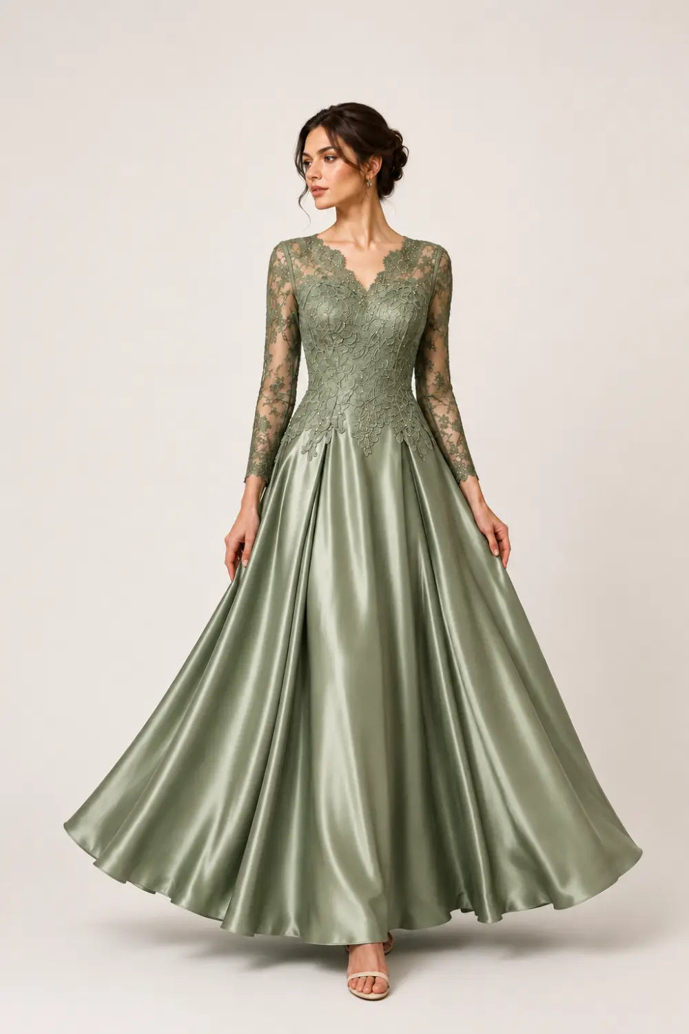 Lace Long Sleeve A-Line Formal Gown