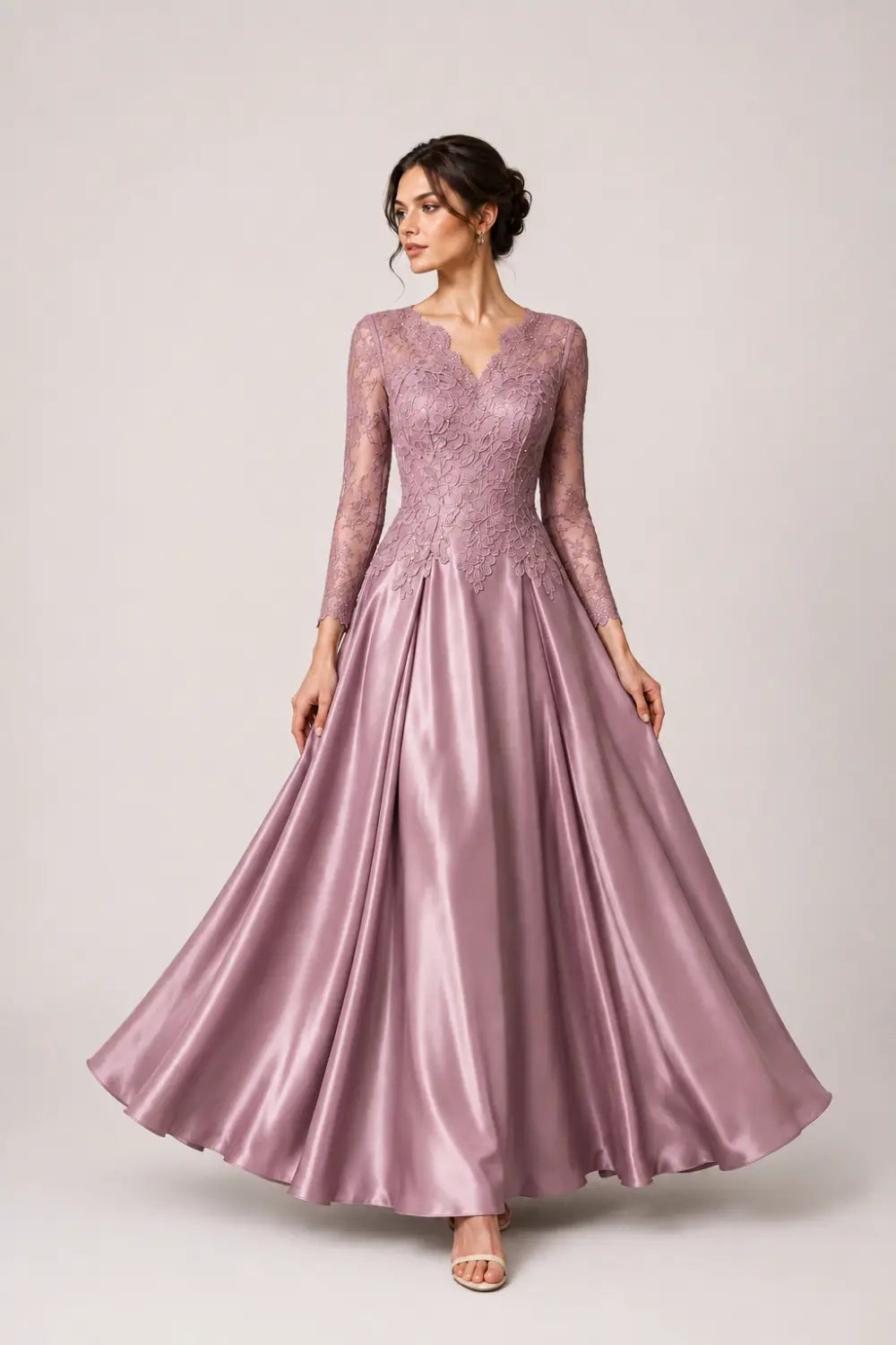 Lace Long Sleeve A-Line Formal Gown