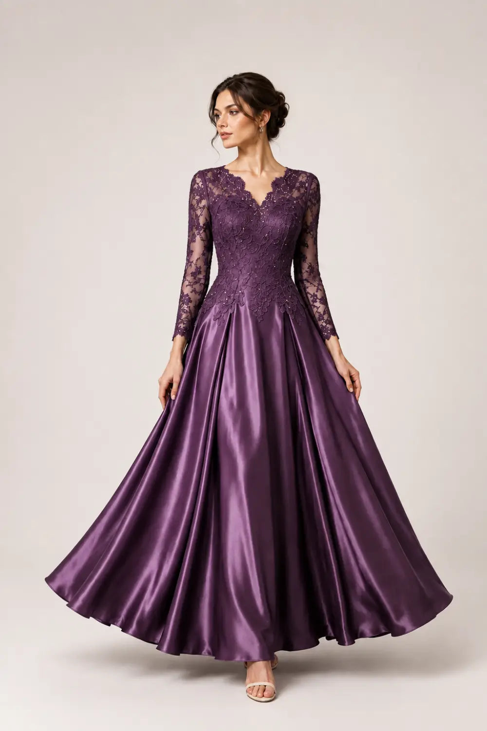 Lace Long Sleeve A-Line Formal Gown