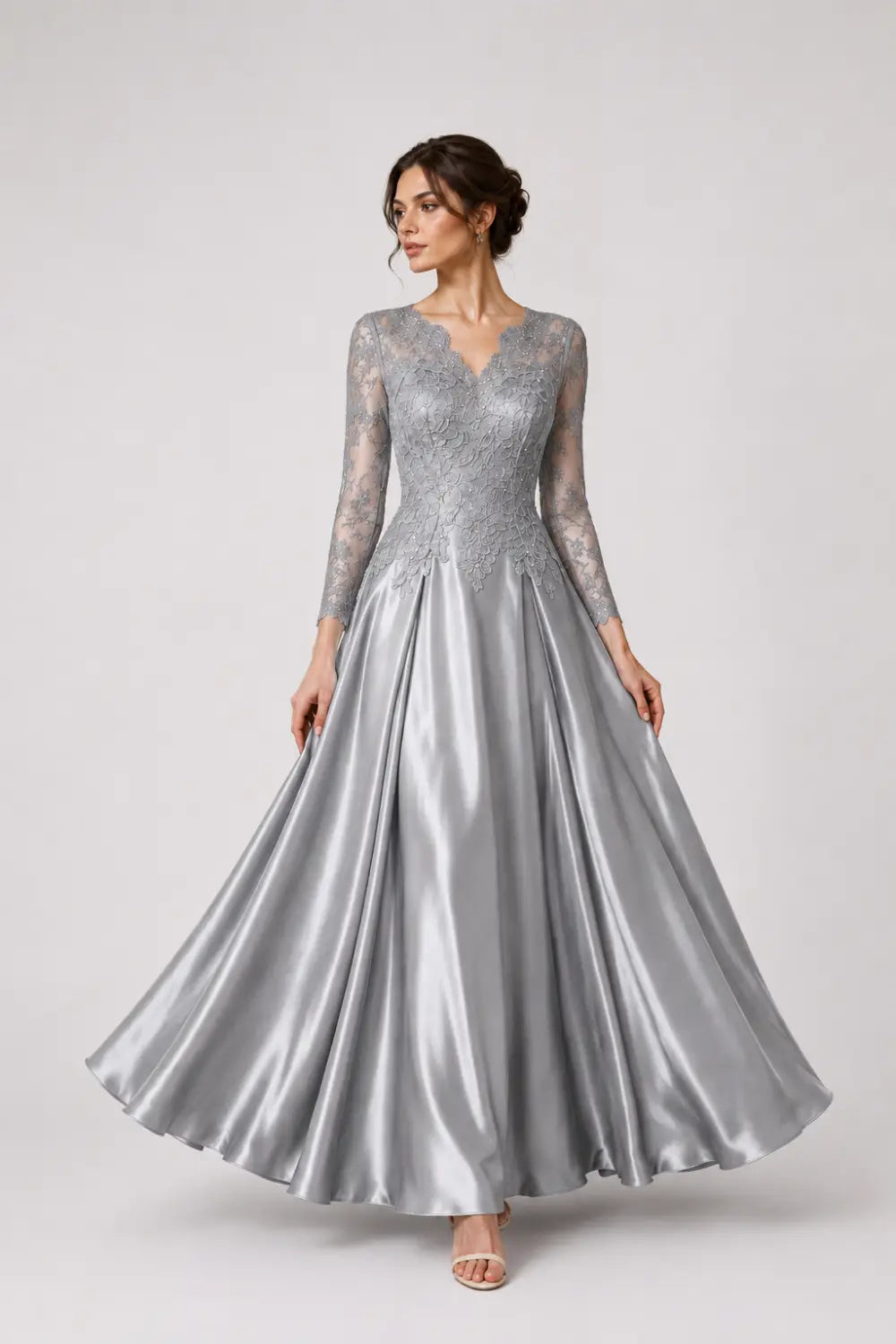 Lace Long Sleeve A-Line Formal Gown
