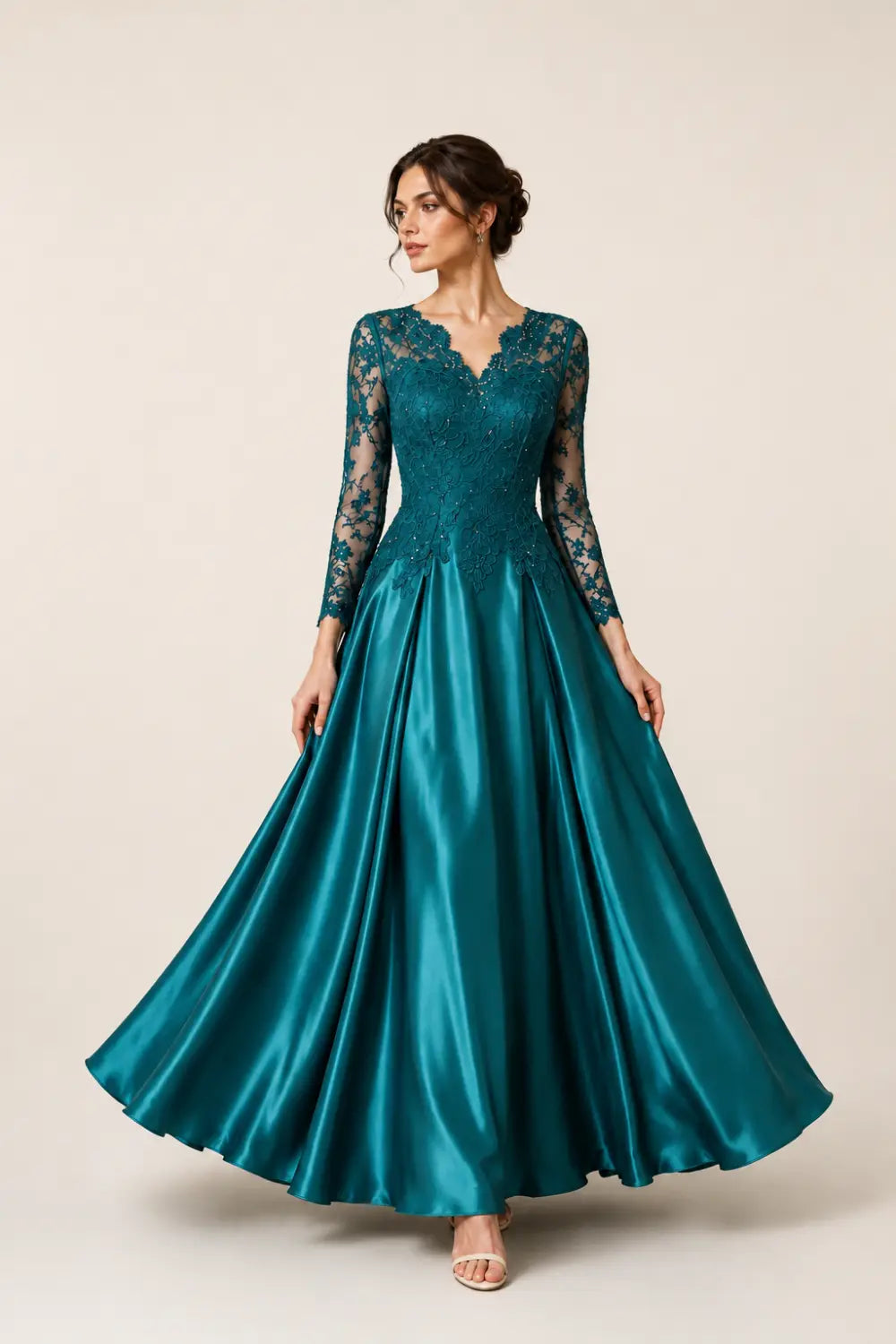 Lace Long Sleeve A-Line Formal Gown
