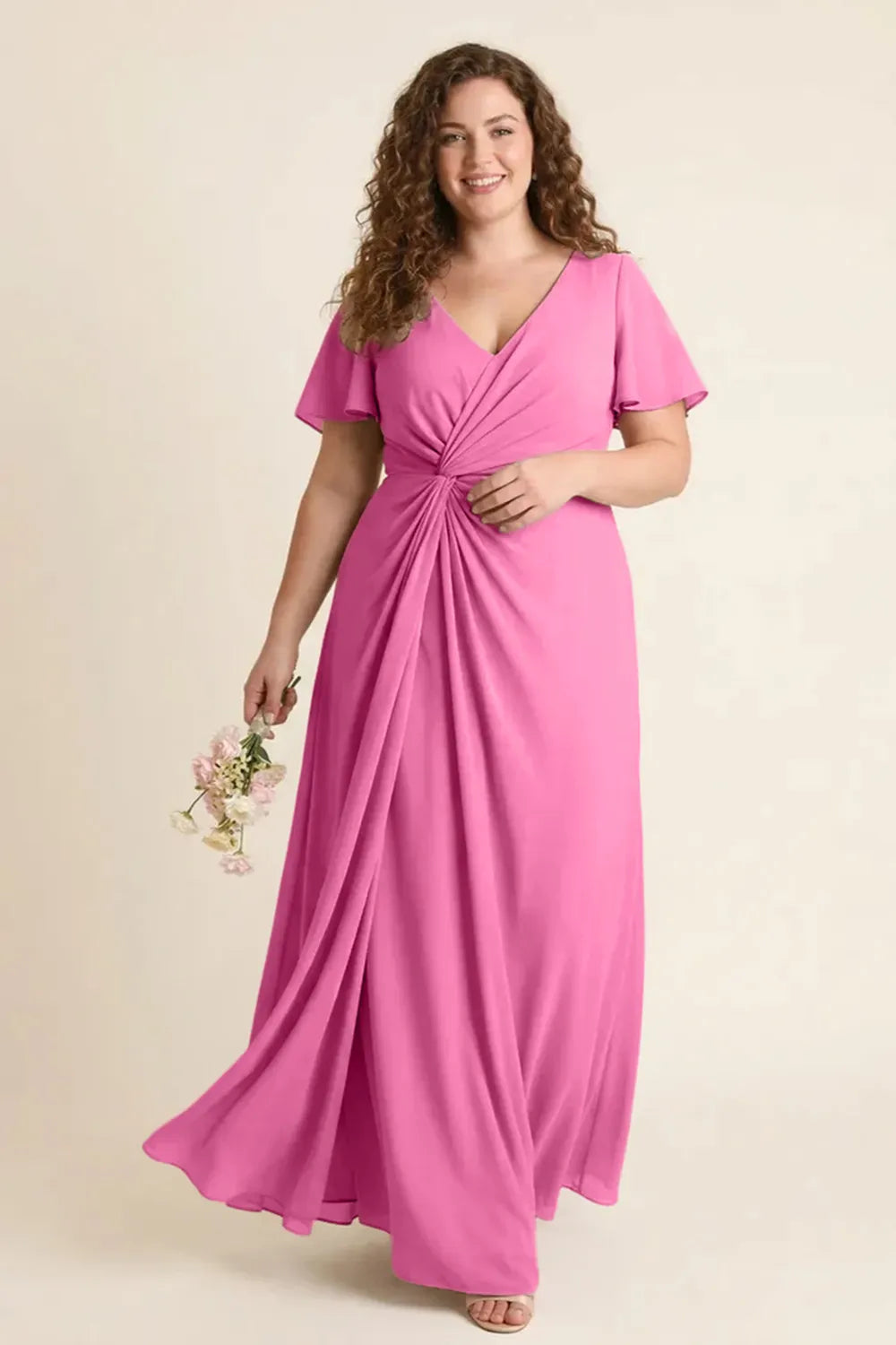 Aurora Ruched V-Neck Chiffon Maxi Dress