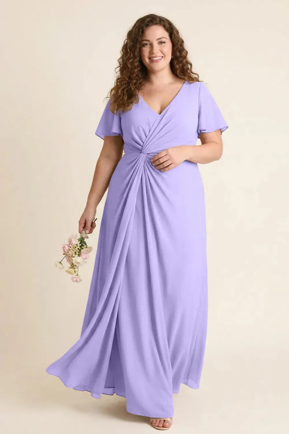 Aurora Ruched V-Neck Chiffon Maxi Dress