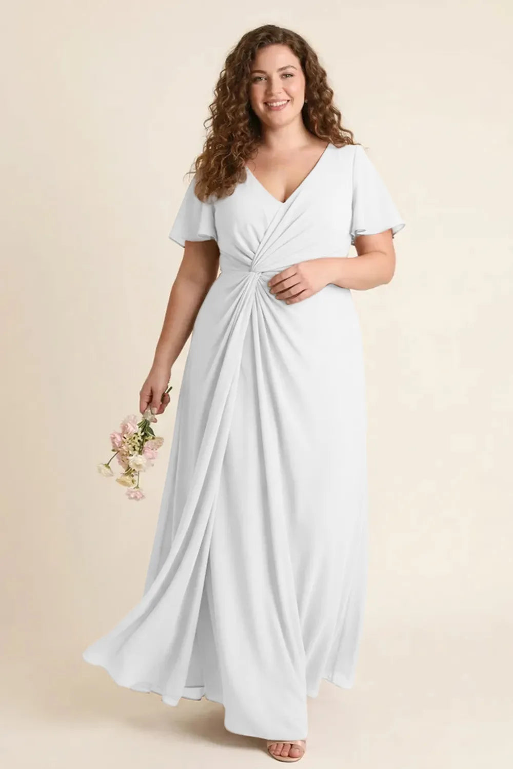 Aurora Ruched V-Neck Chiffon Maxi Dress