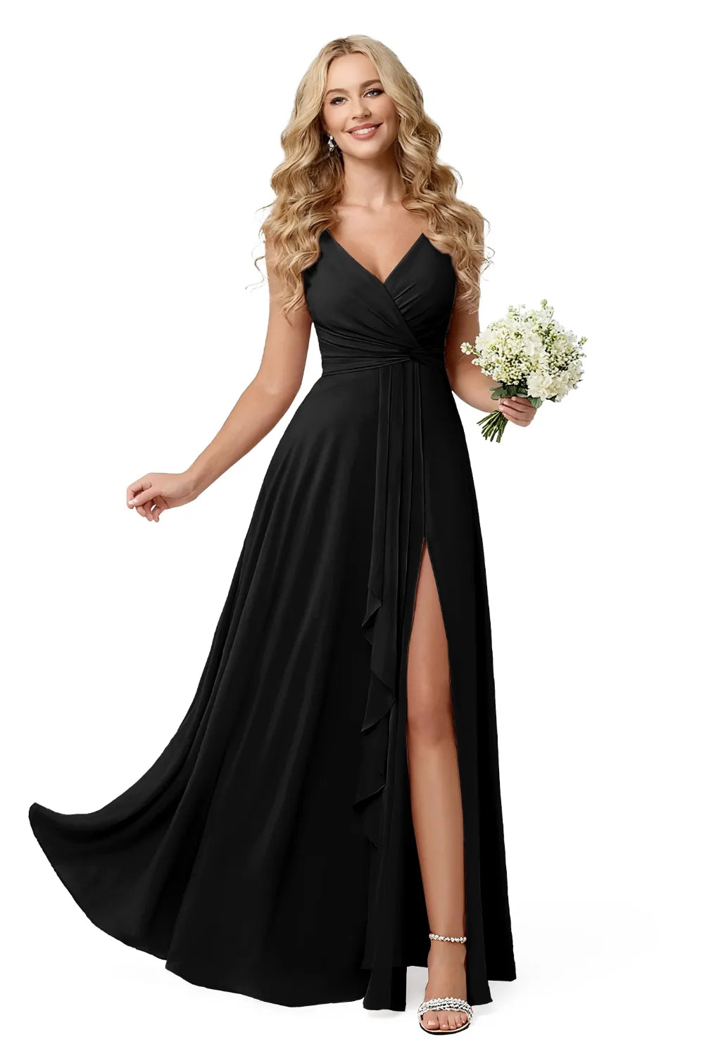 Elegant Chiffon Lace-Up Back Maxi Dress with Slit