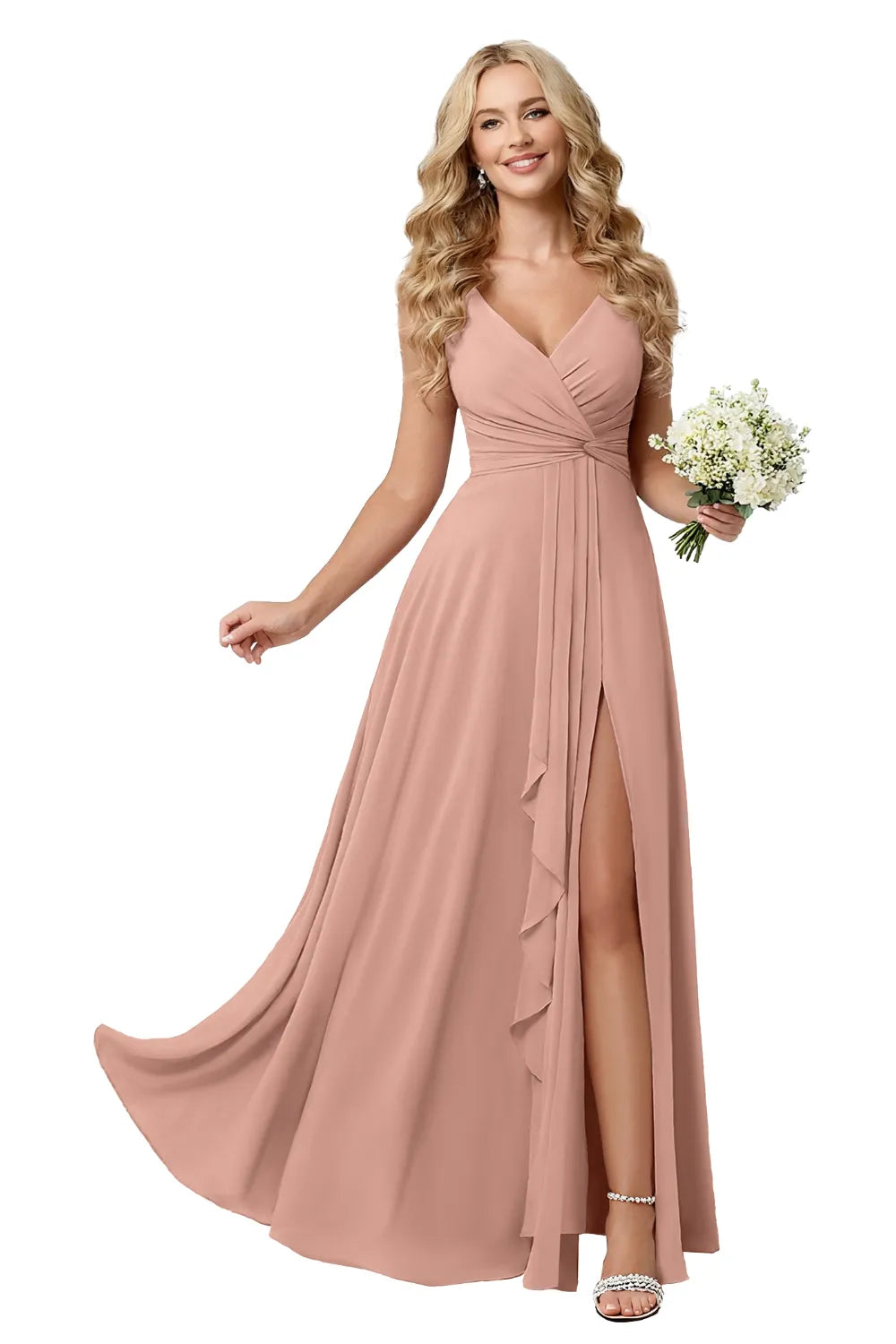 Elegant Chiffon Lace-Up Back Maxi Dress with Slit