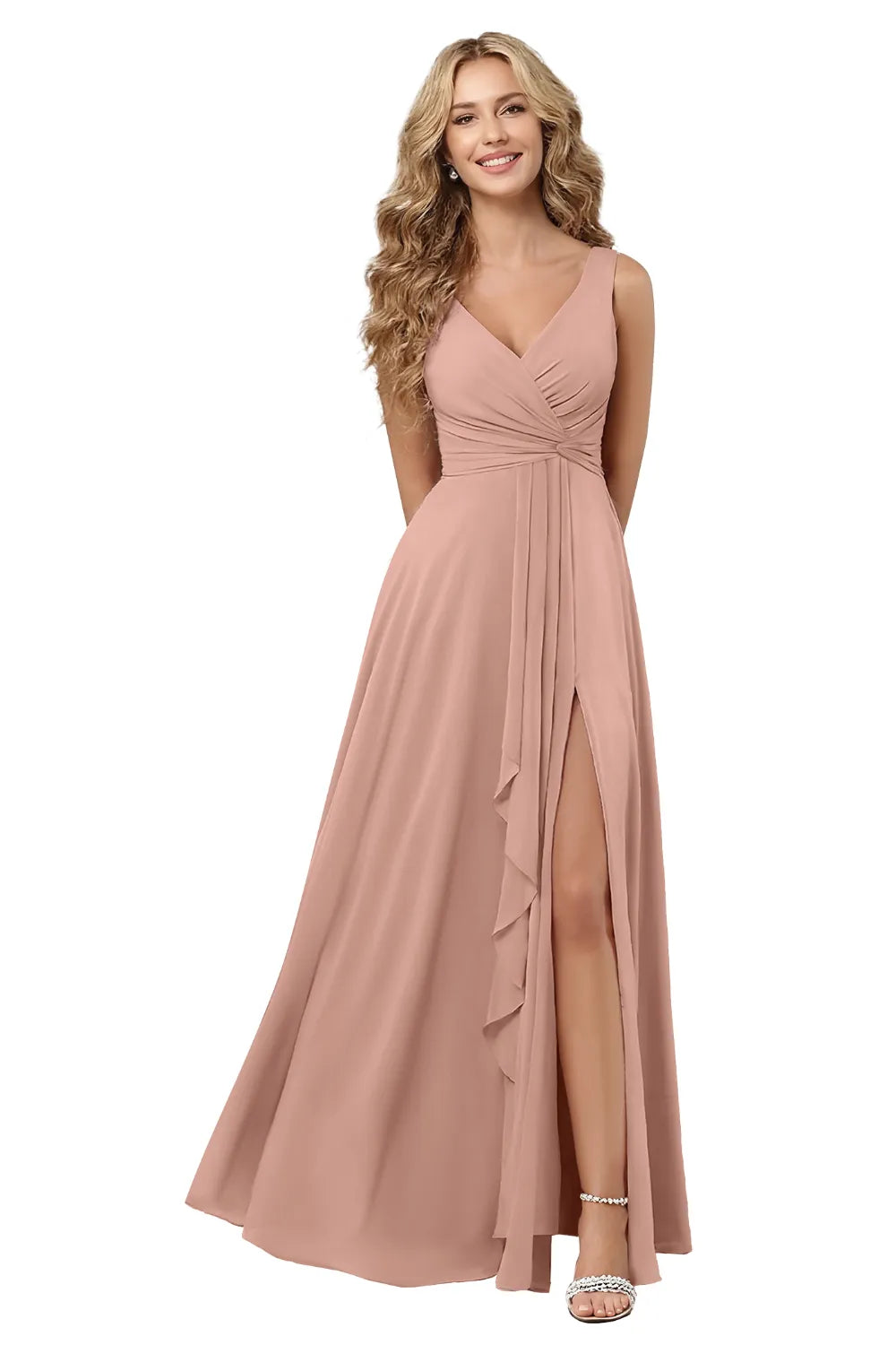 Elegant Chiffon Lace-Up Back Maxi Dress with Slit