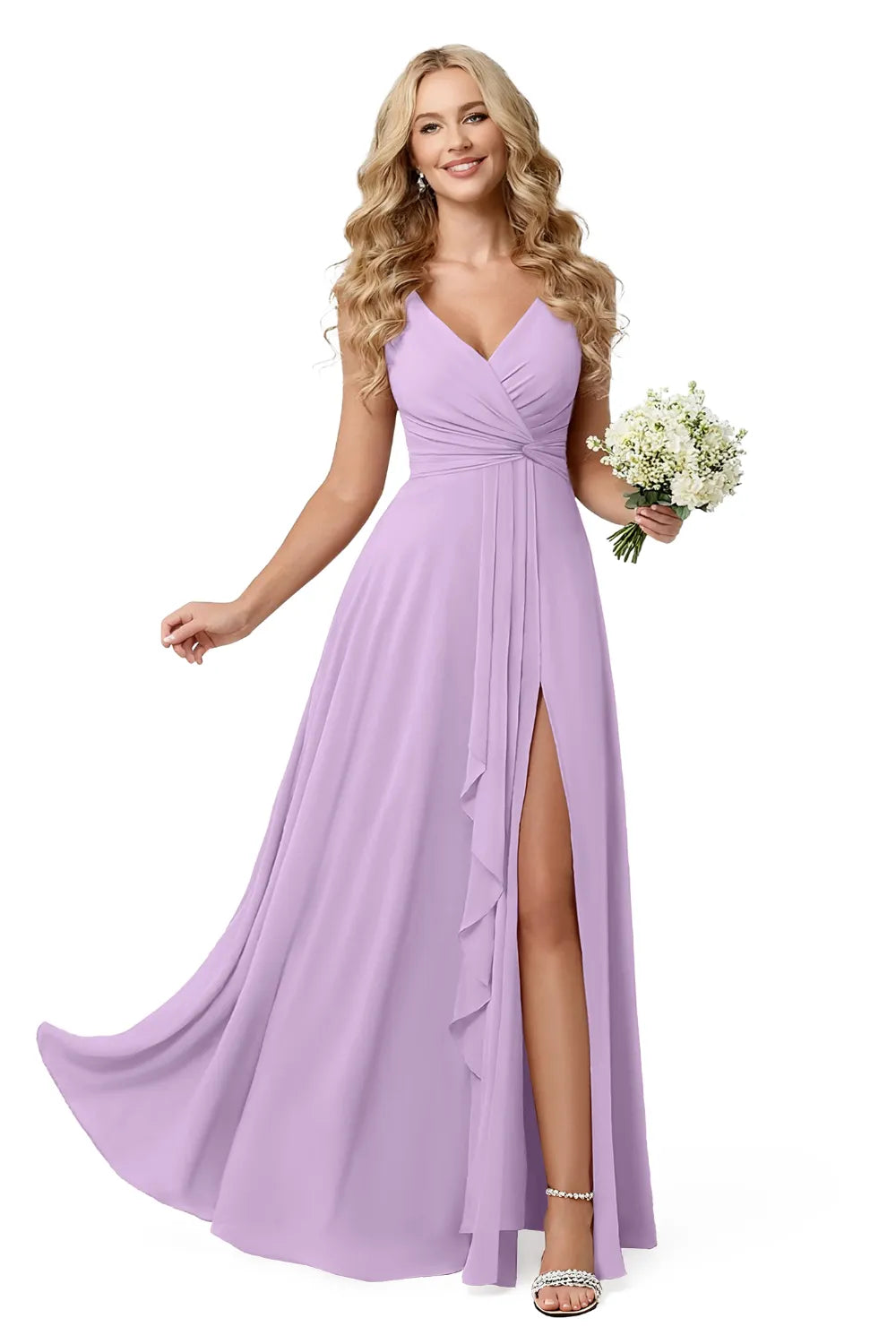 Elegant Chiffon Lace-Up Back Maxi Dress with Slit