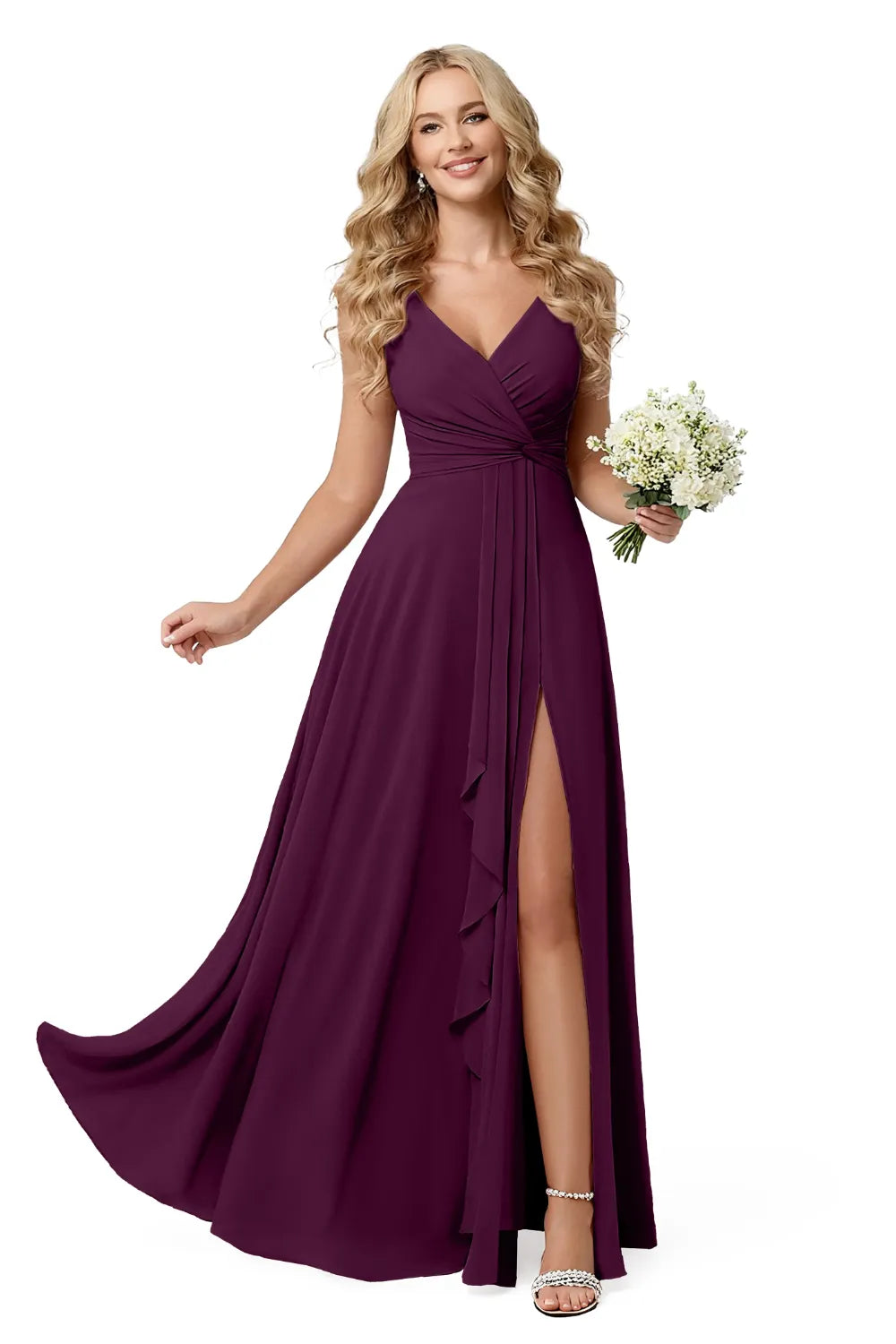 Elegant Chiffon Lace-Up Back Maxi Dress with Slit