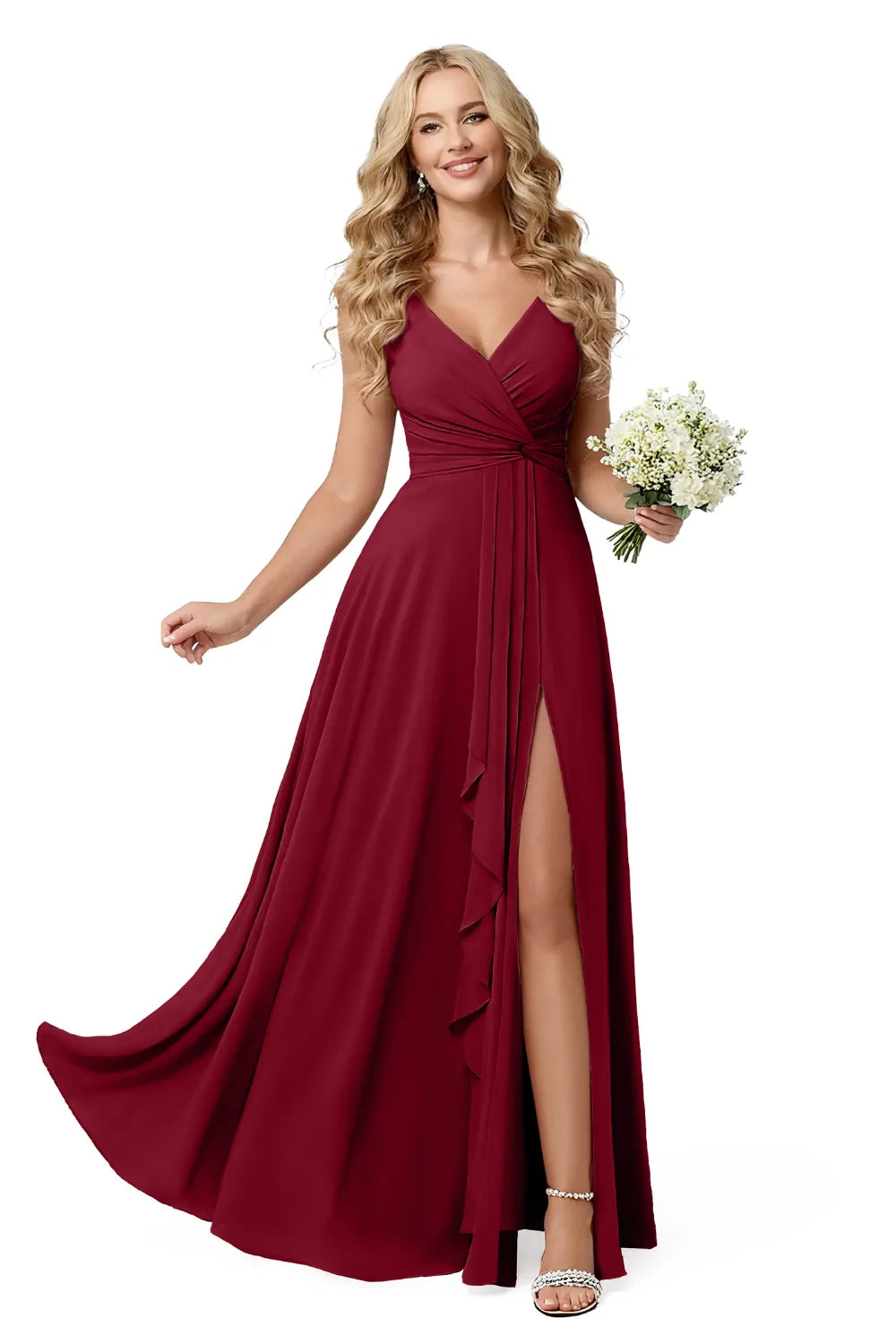 Elegant Chiffon Lace-Up Back Maxi Dress with Slit
