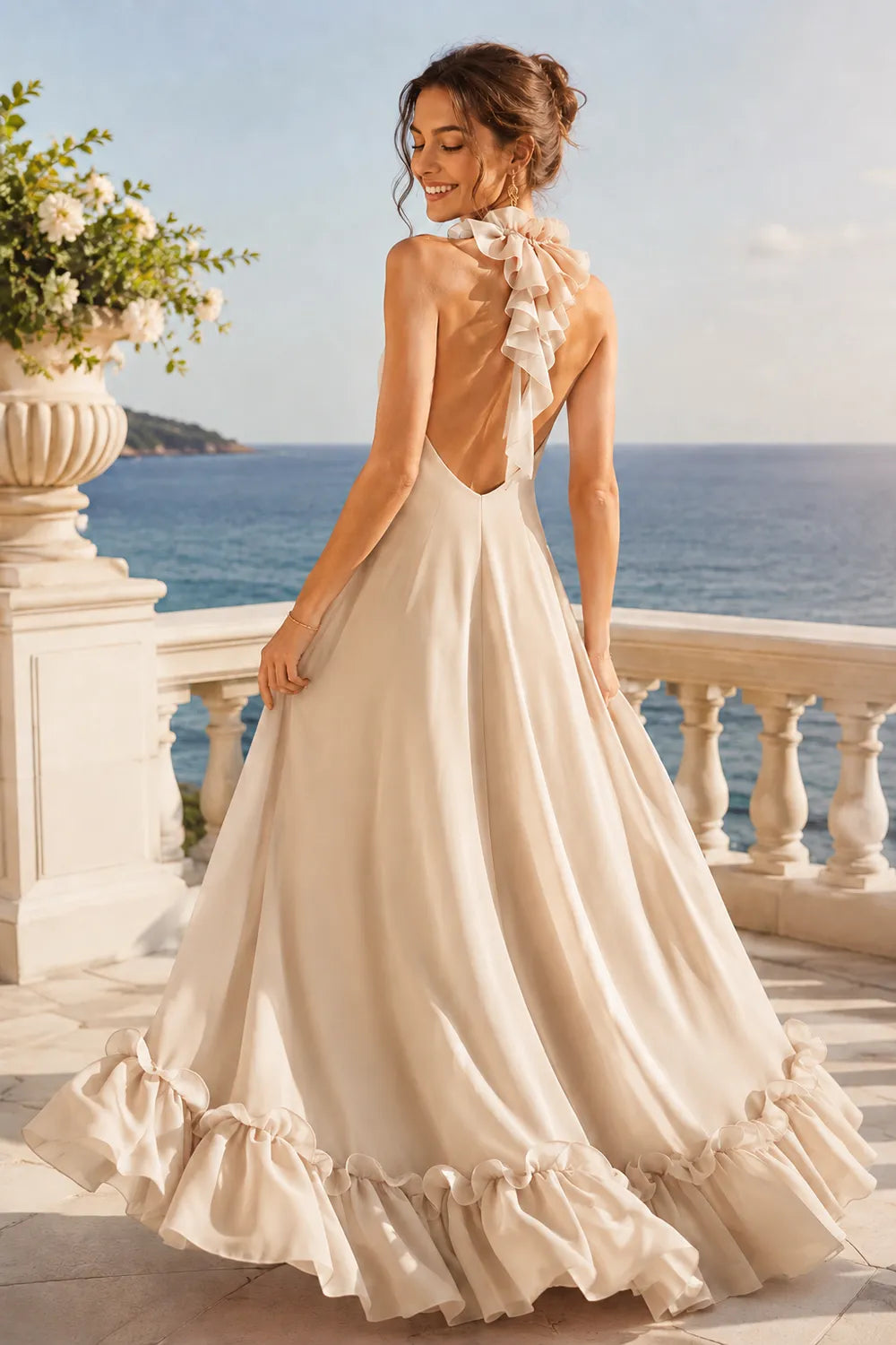 Marielle Open Back Ruffle Maxi Gown