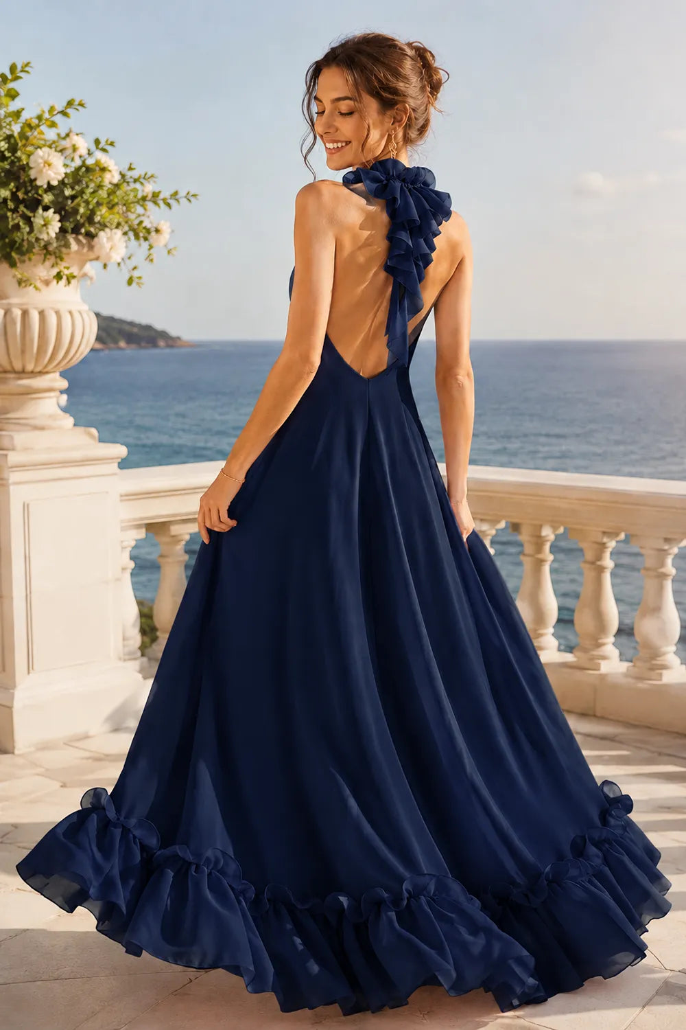 Marielle Open Back Ruffle Maxi Gown