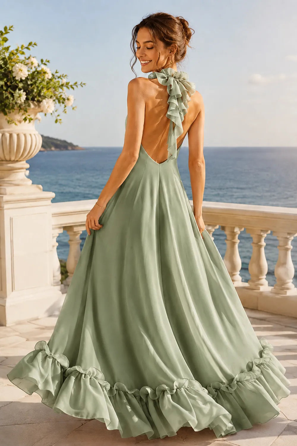 Marielle Open Back Ruffle Maxi Gown