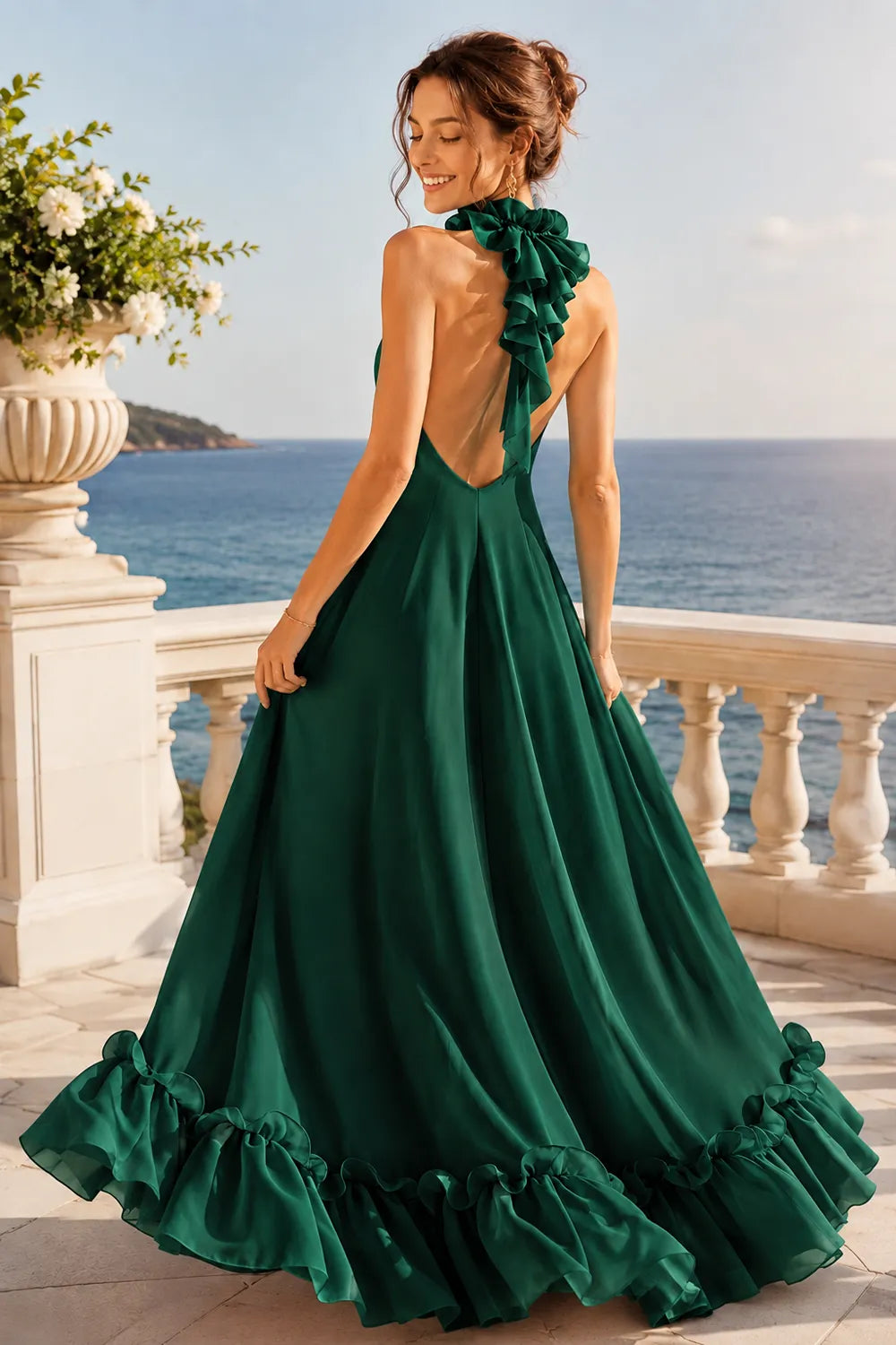 Marielle Open Back Ruffle Maxi Gown