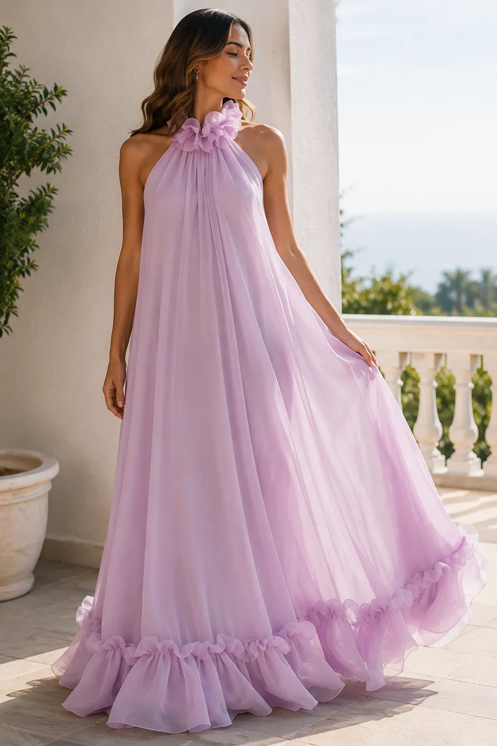 Marielle Open Back Ruffle Maxi Gown