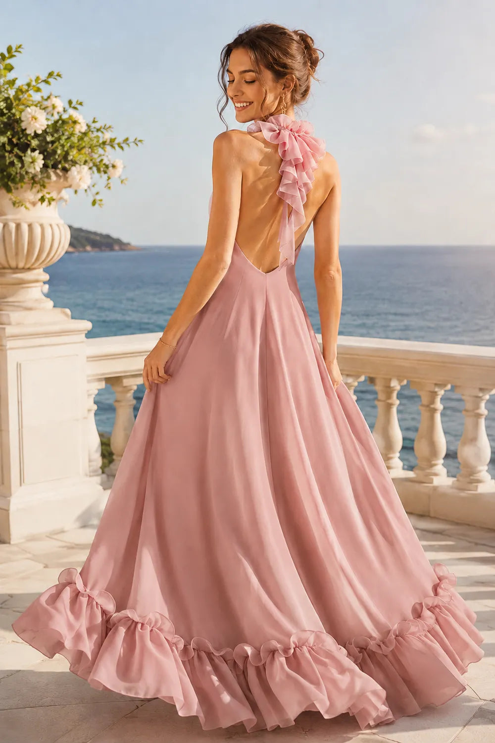Marielle Open Back Ruffle Maxi Gown