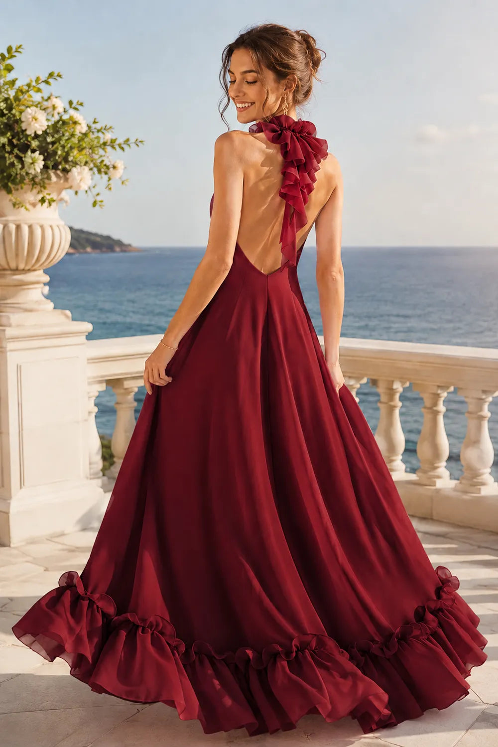 Marielle Open Back Ruffle Maxi Gown