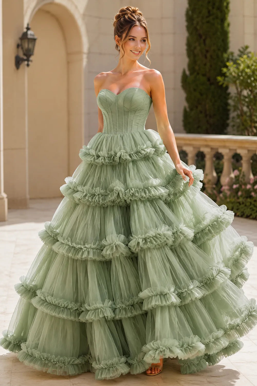 Princess Ruffled Ball Gown Dress