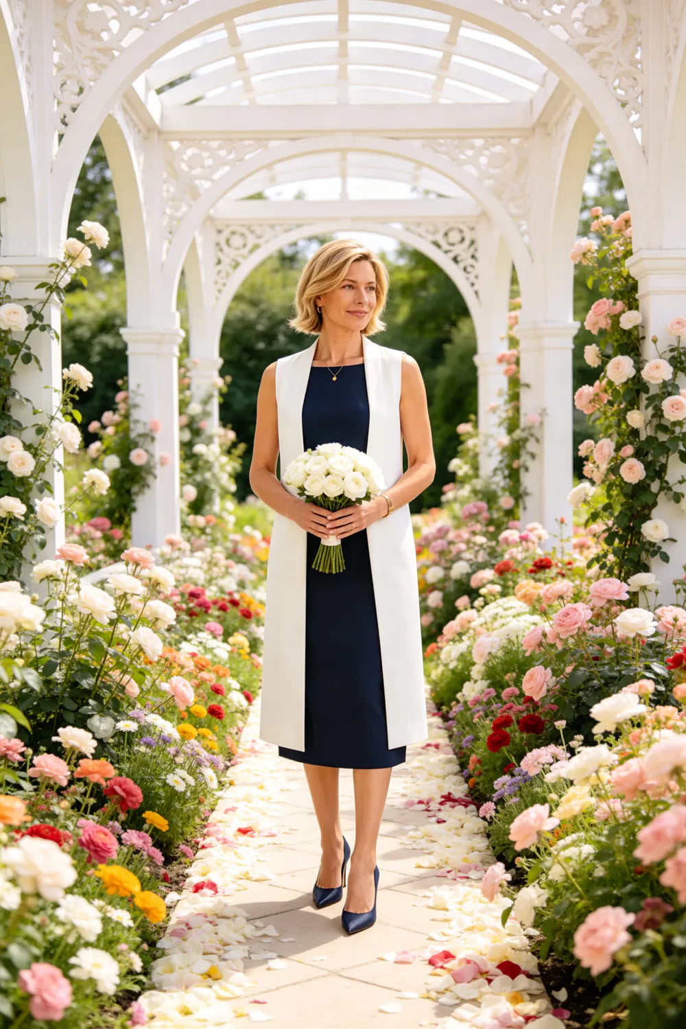 Sleeveless Sheath Midi Dress with Long Vest