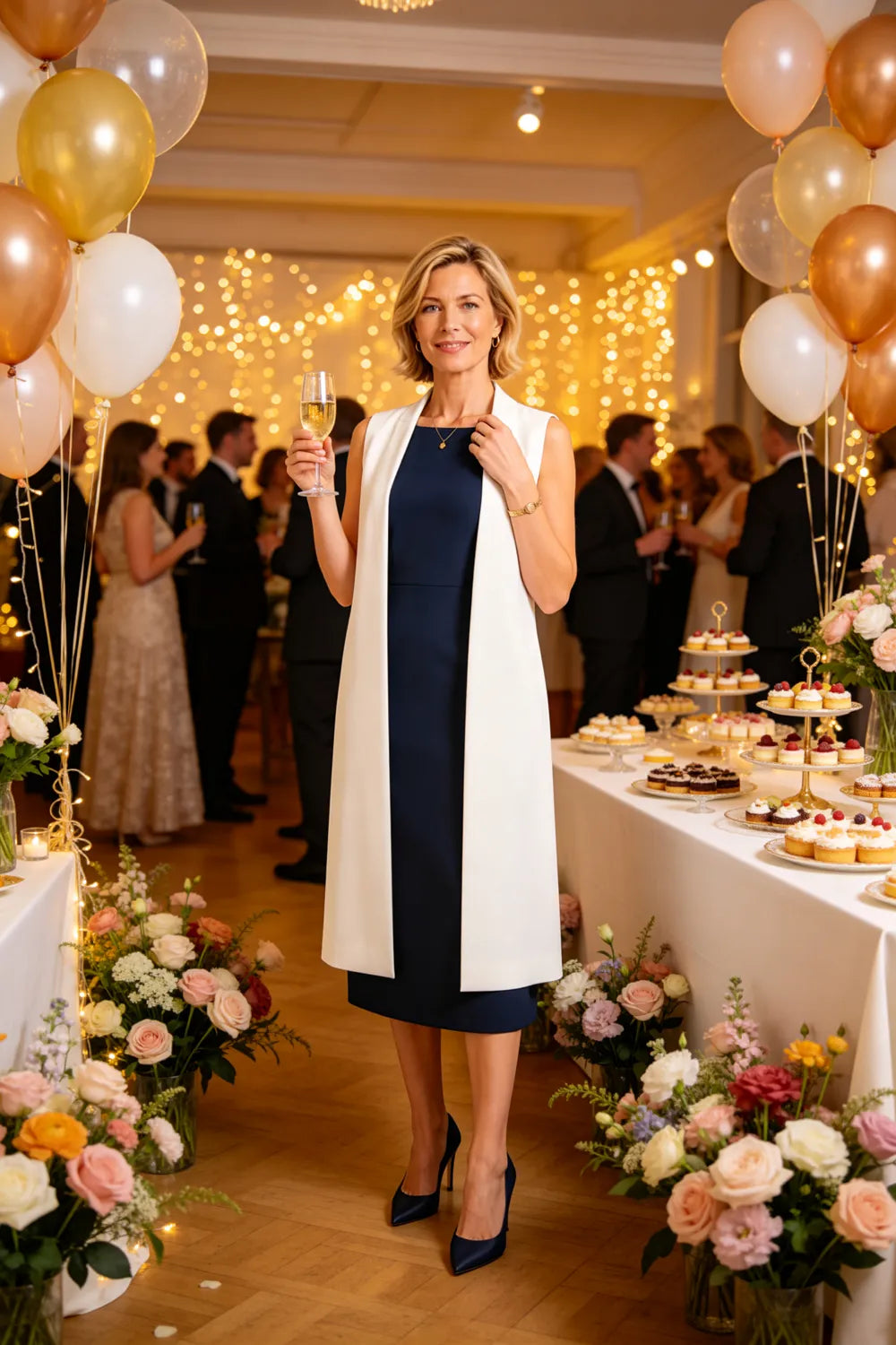 Sleeveless Sheath Midi Dress with Long Vest