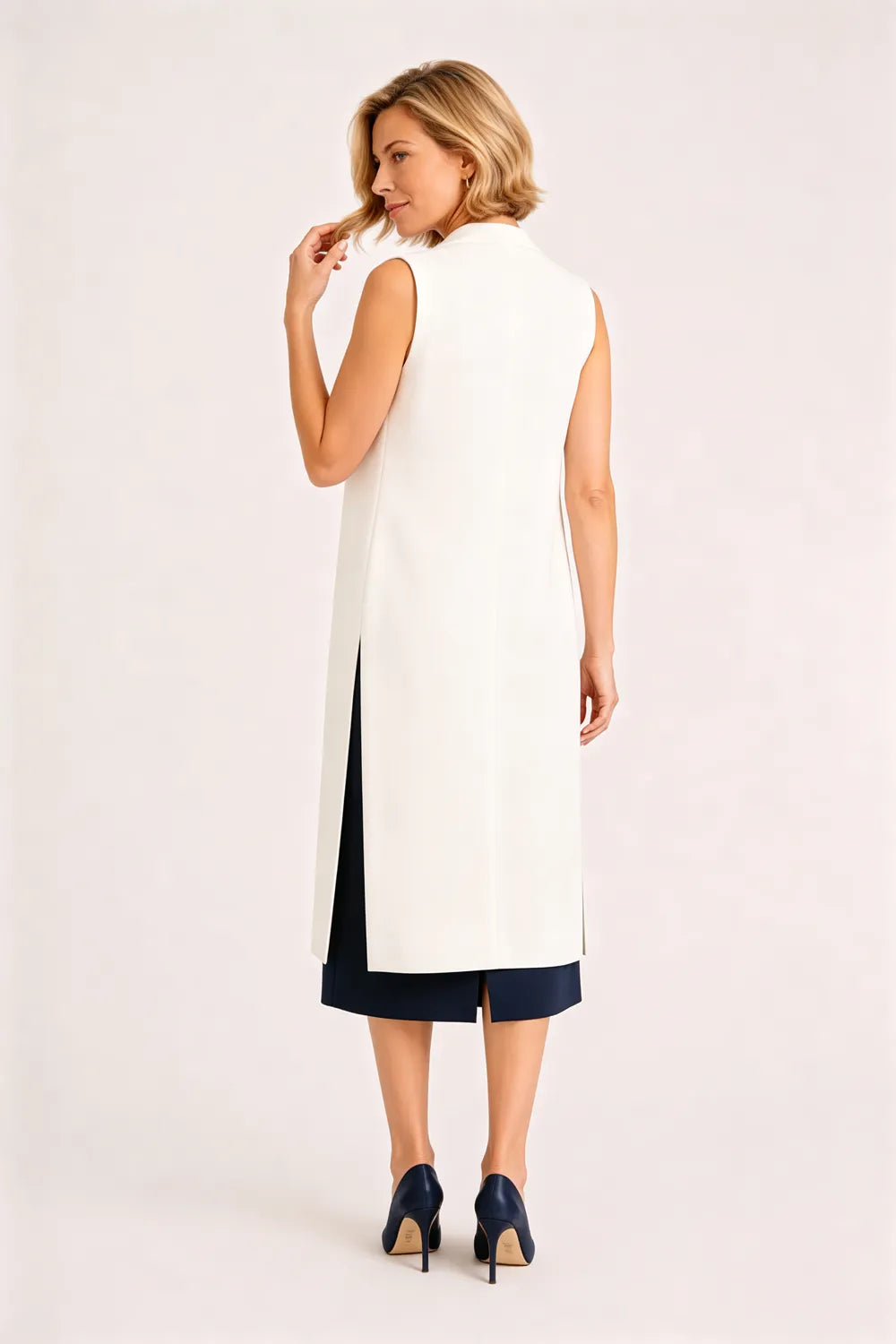 Sleeveless Sheath Midi Dress with Long Vest